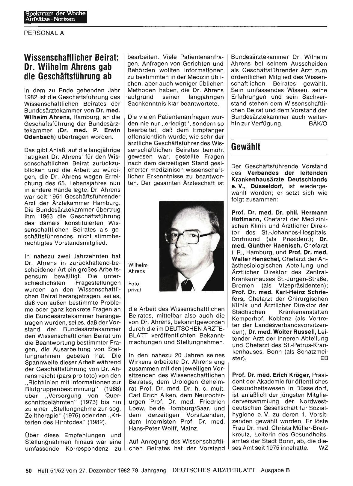 Vorschauseite 1: Wissenschaftlicher Beirat: Dr. Wilhelm Ahrens gab die Geschäftsführung ab