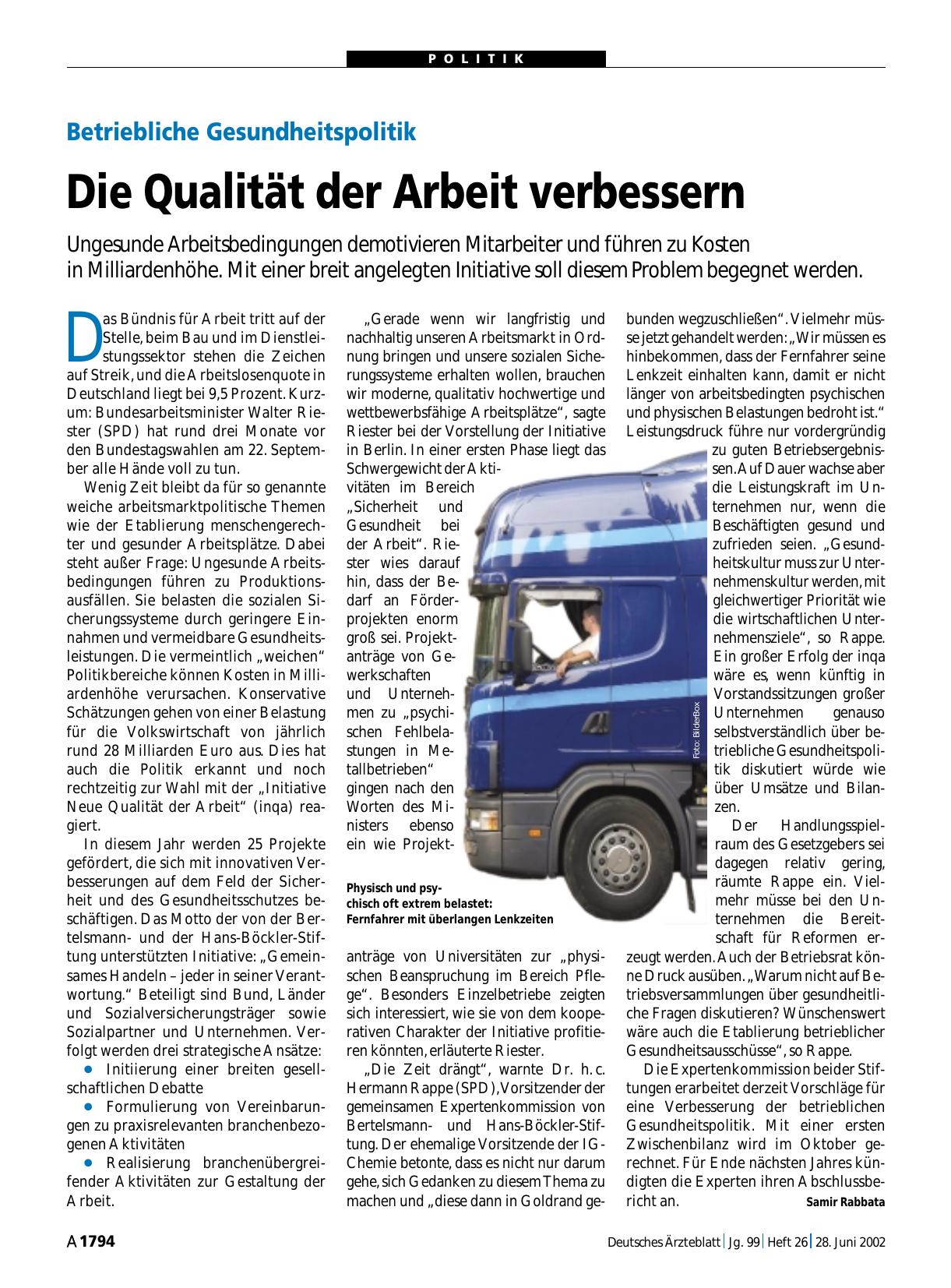 Vorschauseite 1: Betriebliche Gesundheitspolitik: Die Qualität der Arbeit verbessern