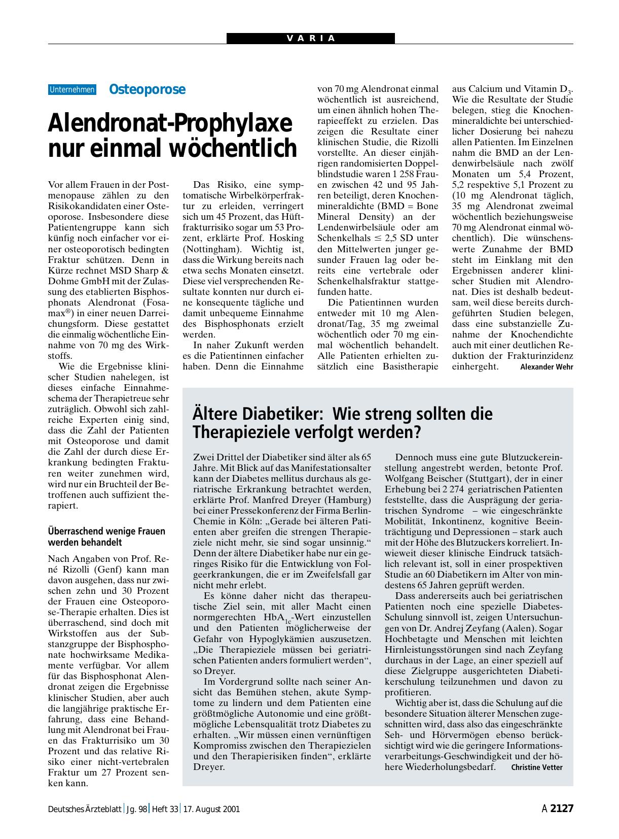 Vorschauseite 1: Ältere Diabetiker: Wie streng sollten die Therapieziele verfolgt werden?