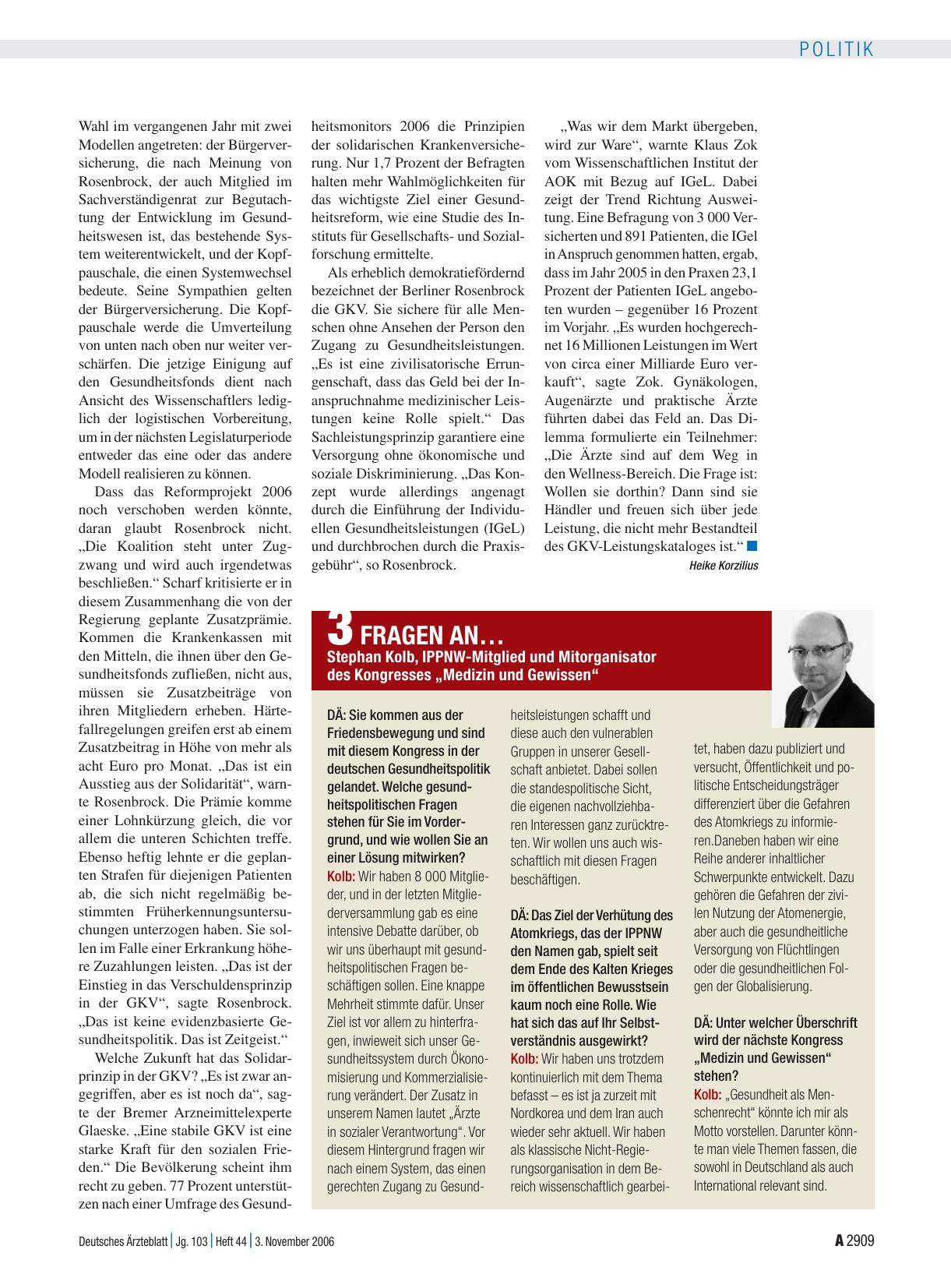Vorschauseite 1: 3 Fragen an… Stephan Kolb, IPPNW-Mitglied und Mitorganisator des Kongresses „Medizin und Gewissen“