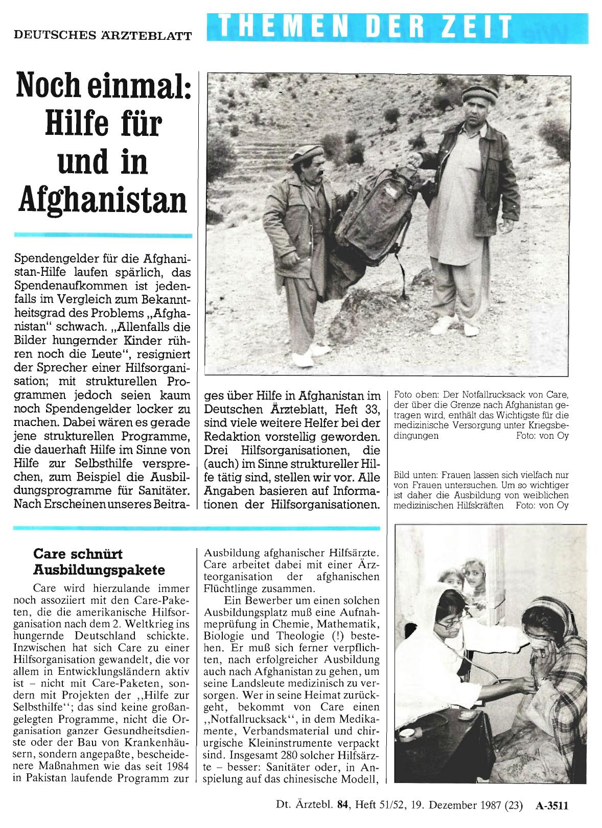 Vorschauseite 1: Noch einmal: Hilfe für und in Afghanistan