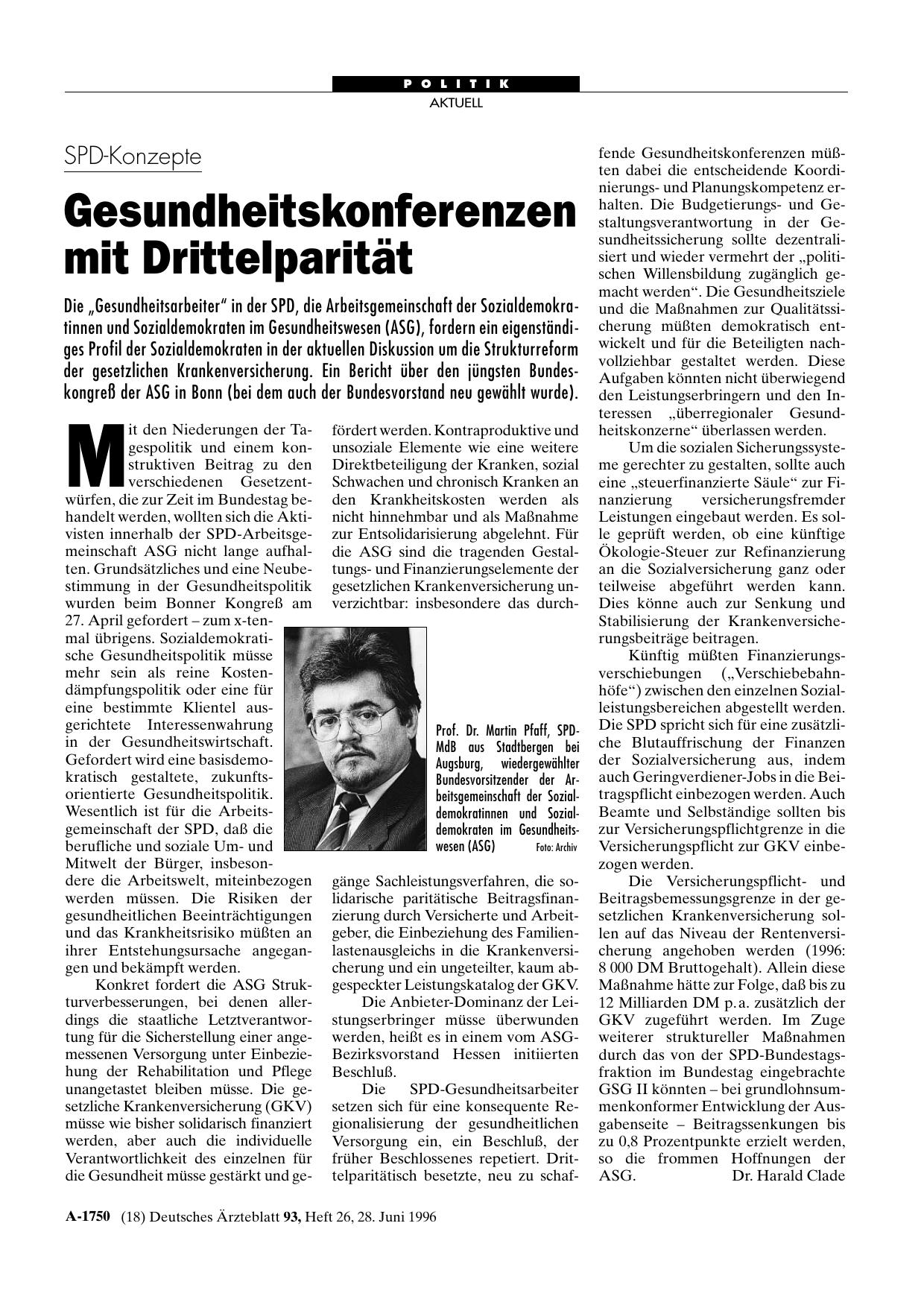 Vorschauseite 1: SPD-Konzepte: Gesundheitskonferenzen mit Drittelparität