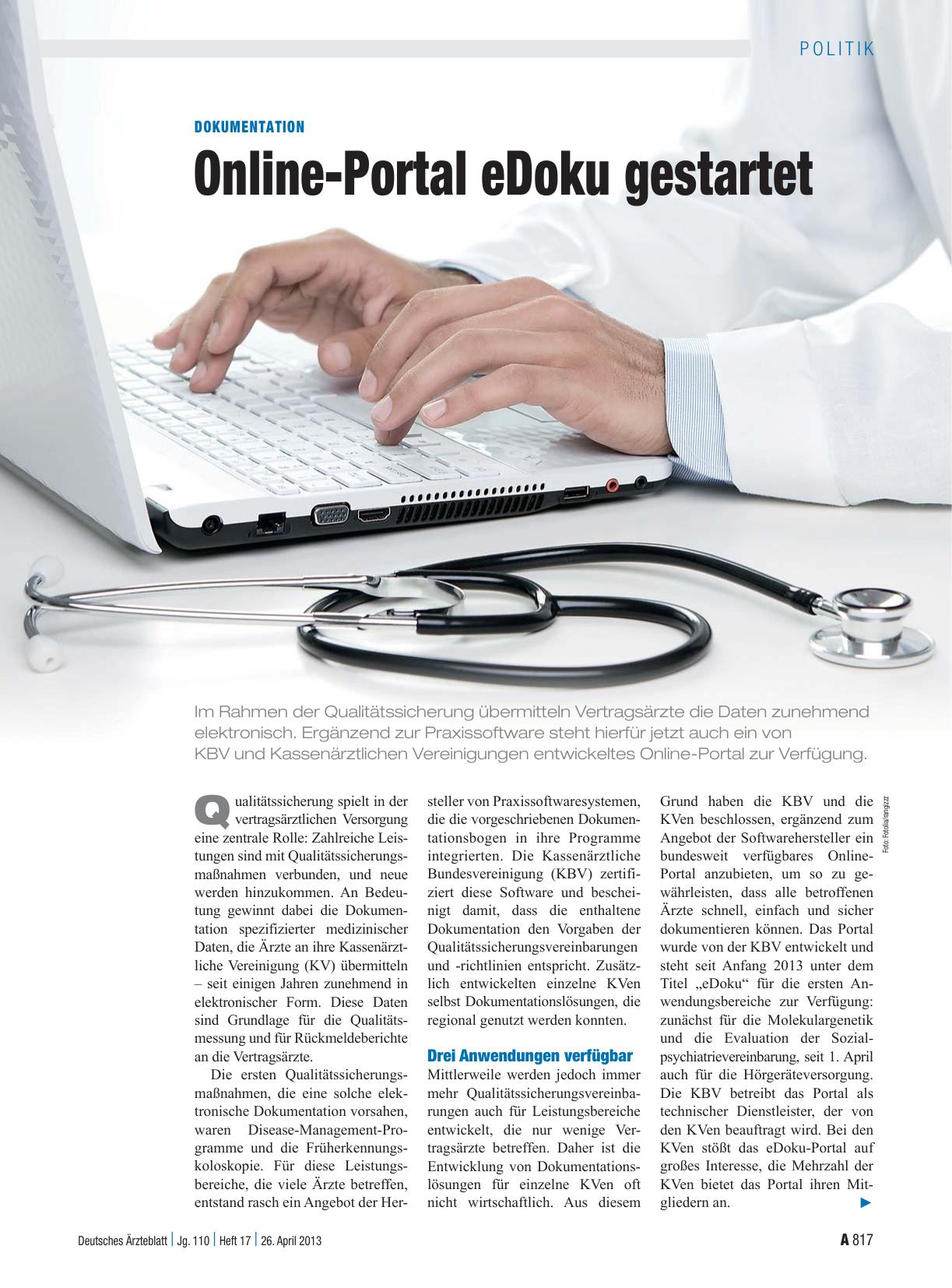Vorschauseite 1: Dokumentation: Online-Portal eDoku gestartet