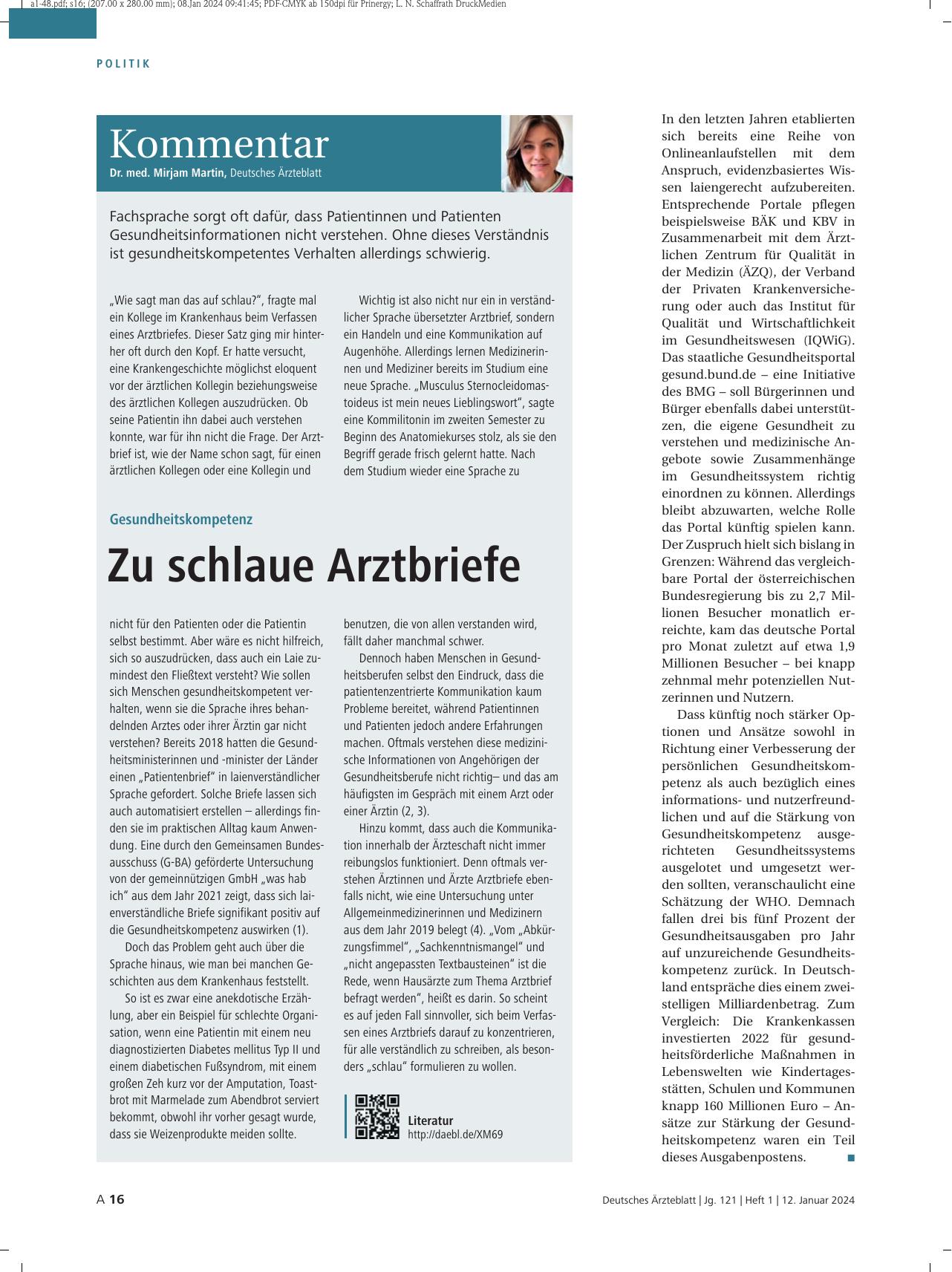 Vorschauseite 1: Gesundheitskompetenz: Zu schlaue Arztbriefe