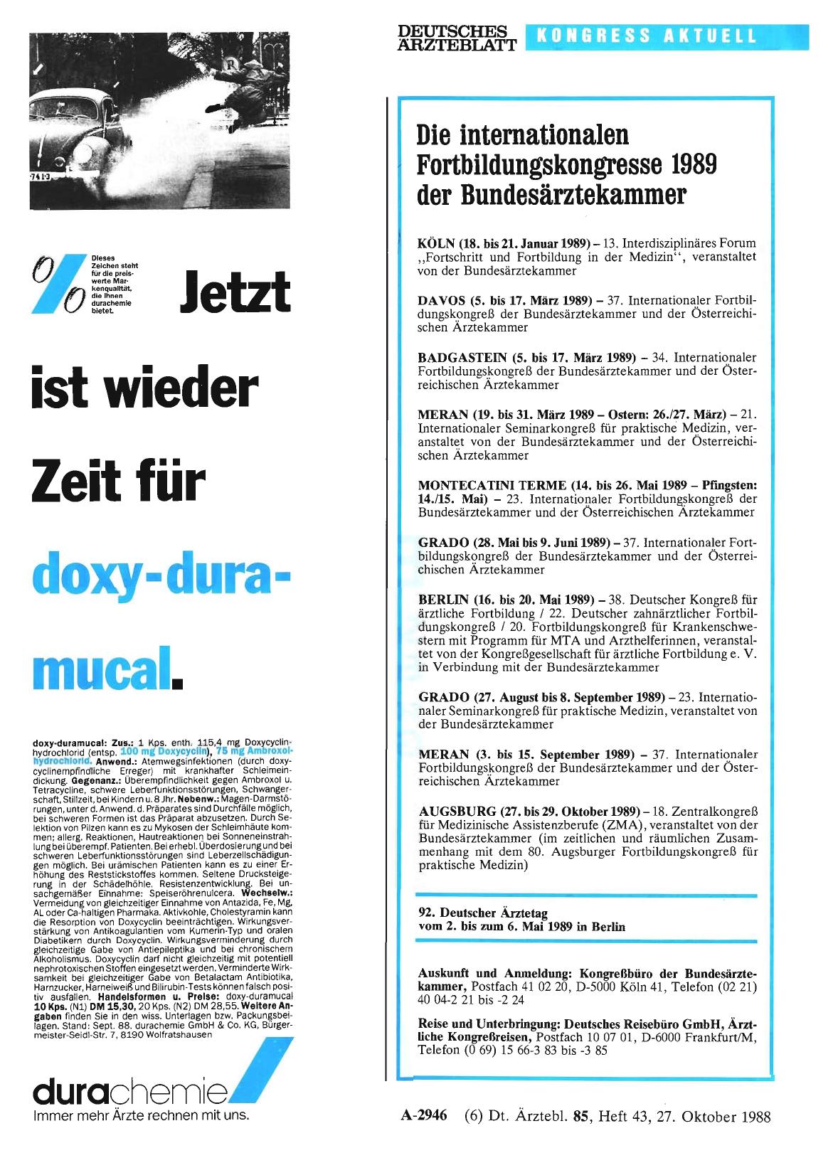 Vorschauseite 1: Die internationalen Fortbildungskongresse 1989 der Bundesärztekammer