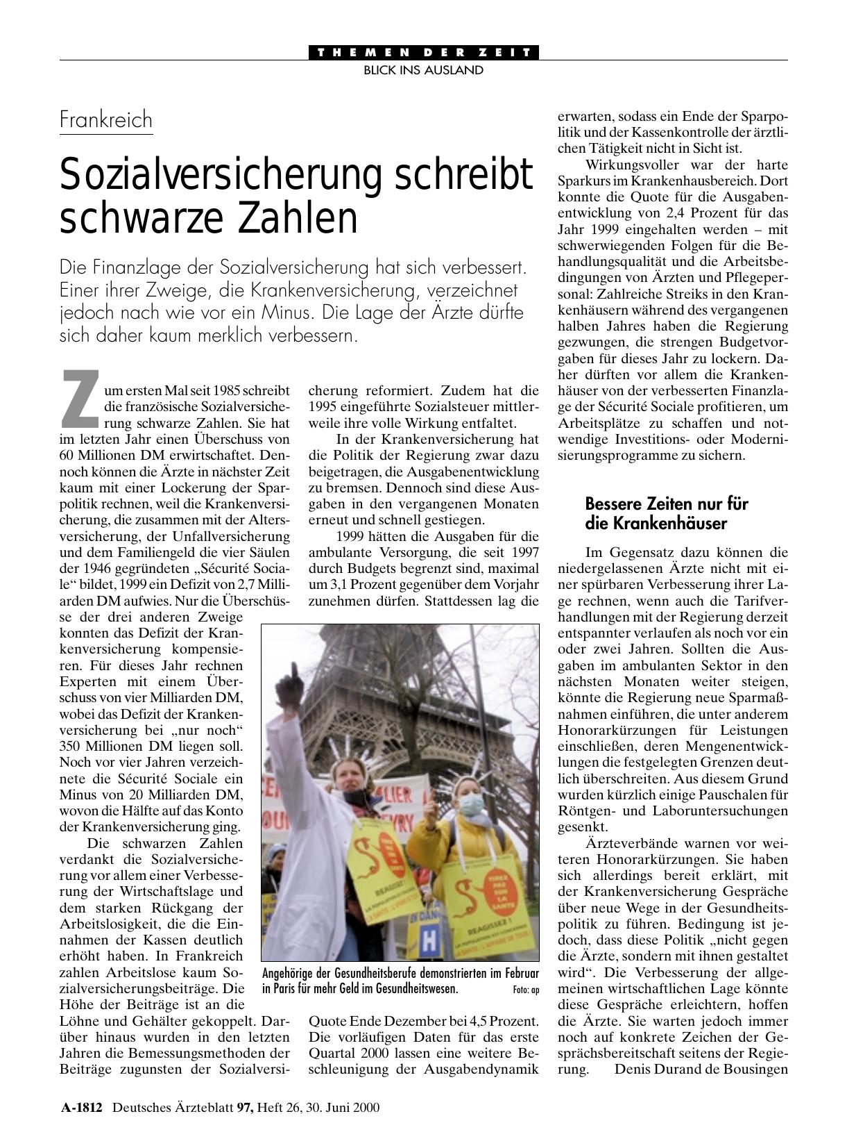 Vorschauseite 1: Frankreich: Sozialversicherung schreibt schwarze Zahlen