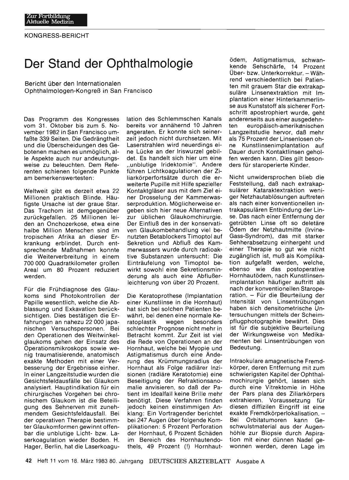Vorschauseite 1: Der Stand der Ophthalmologie
