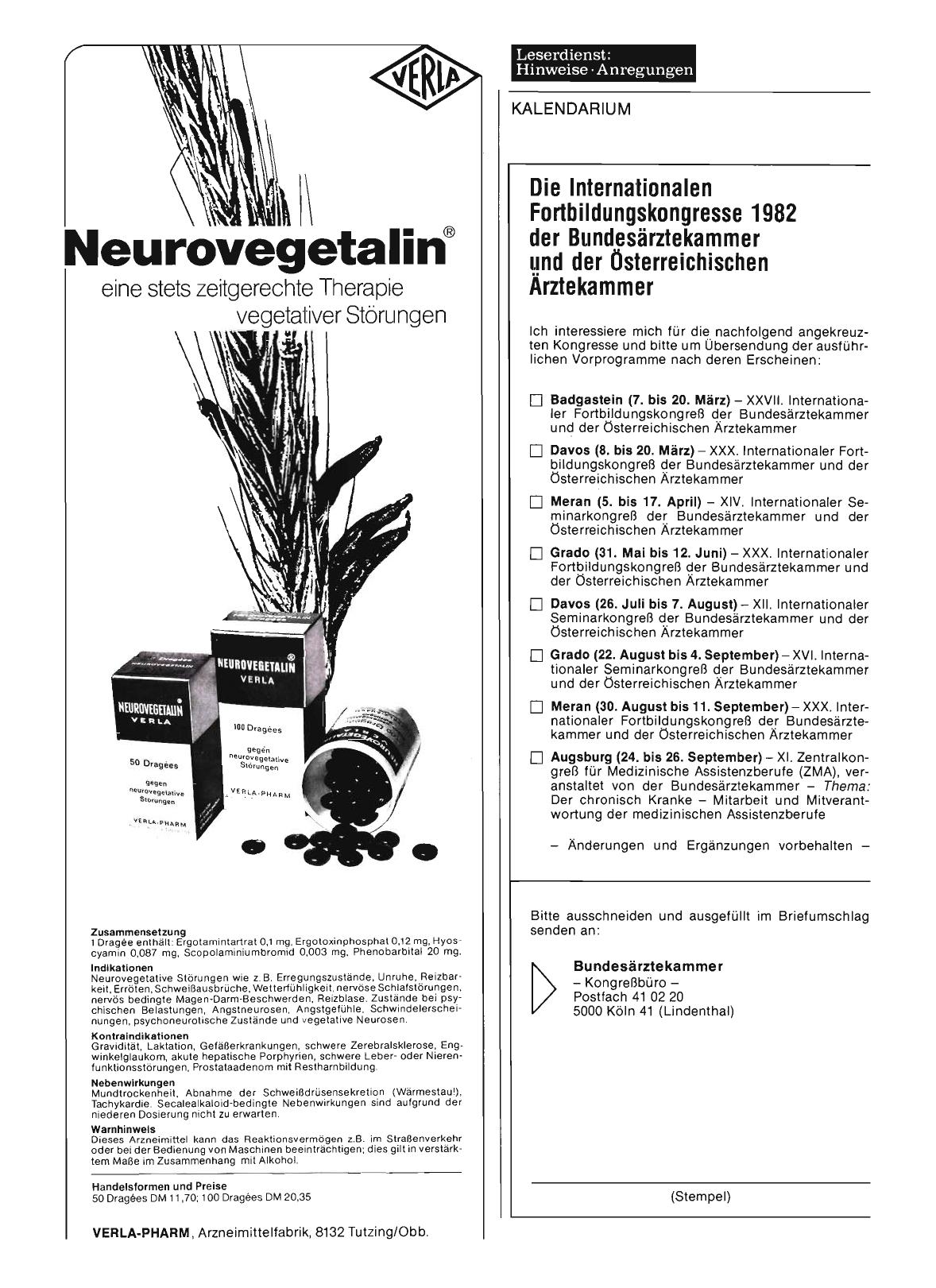 Vorschauseite 1: Die Internationalen Fortbildungskongresse 1982 der Bundesärztekammer und der Österreichischen Ärztekammer