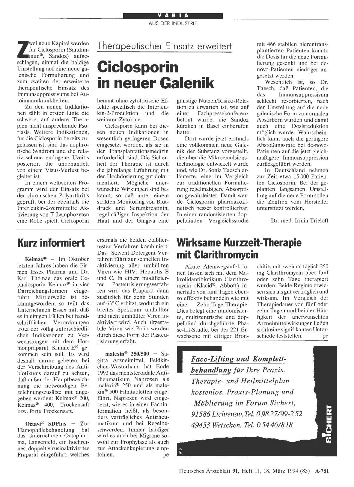 Vorschauseite 1: Wirksame Kurzzeit-Therapie mit Clarithromycin