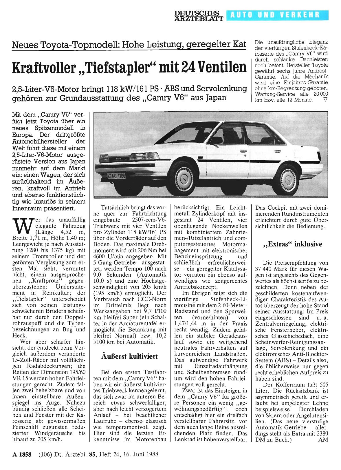 Vorschauseite 1: Neues Toyota-Topmodell: Hohe Leistung, geregelter Kat Kraftvoller „Tiefstapler“ mit 24 Ventilen