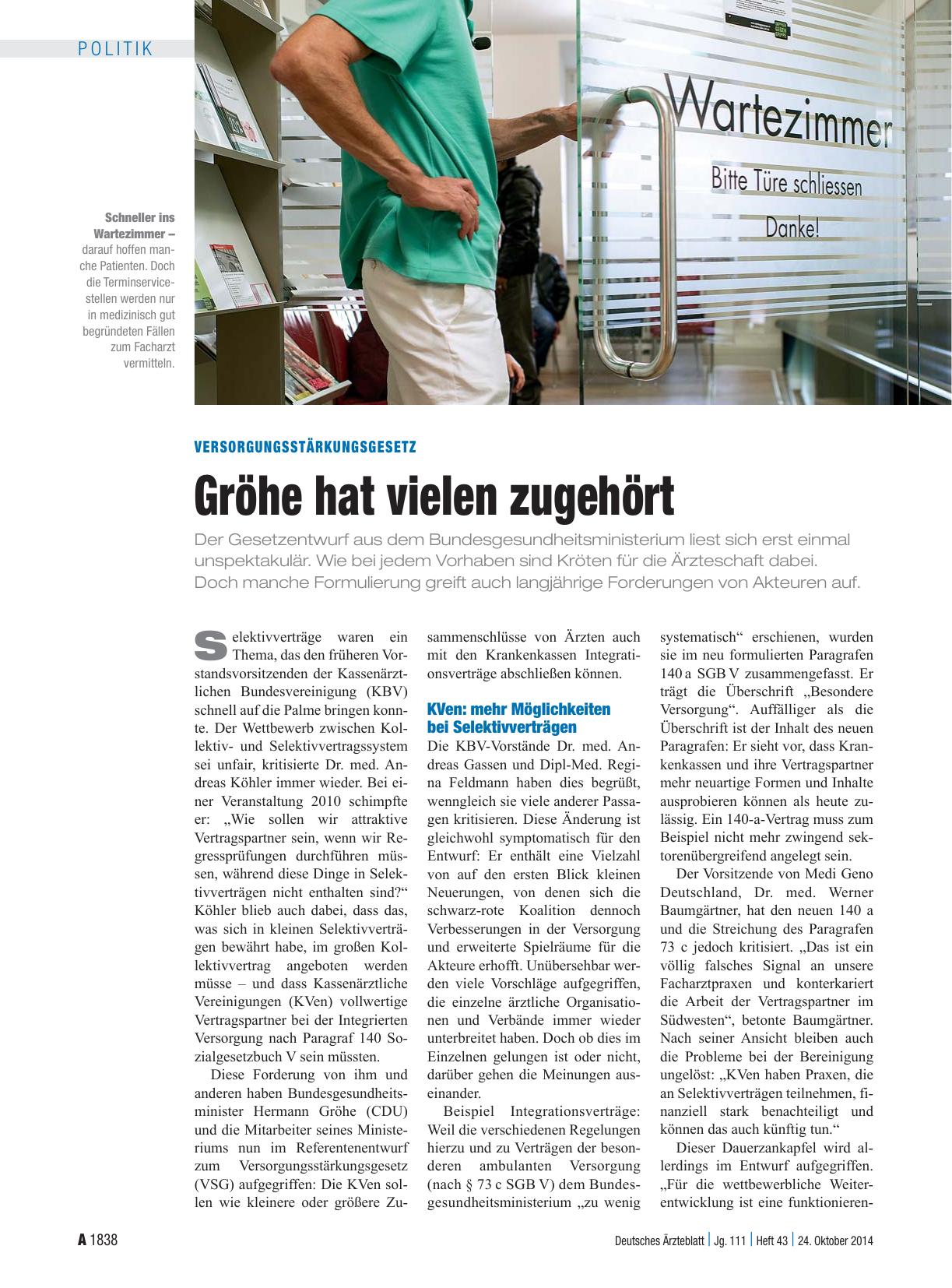 Vorschauseite 1: Versorgungsstärkungsgesetz: Gröhe hat vielen zugehört