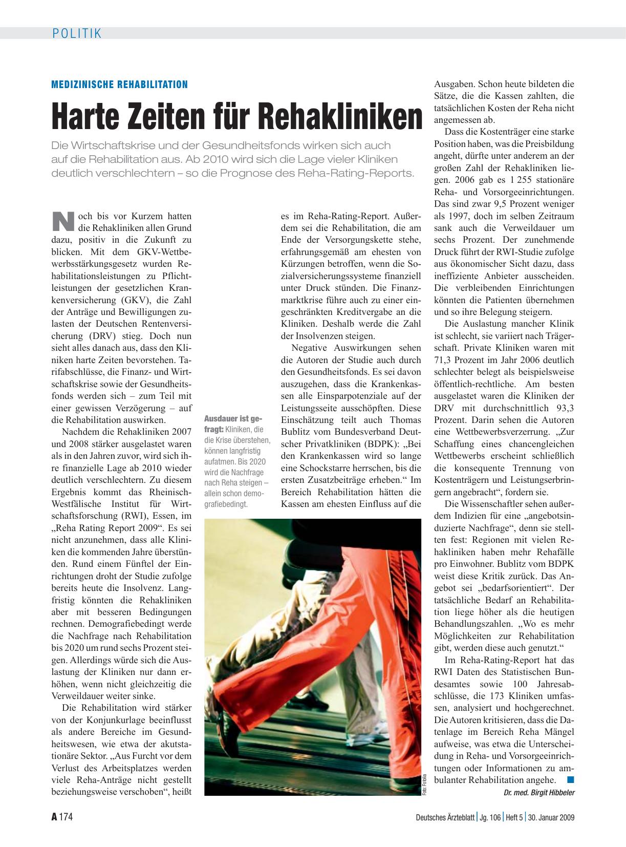 Vorschauseite 1: Medizinische Rehabilitation: Harte Zeiten für Rehakliniken
