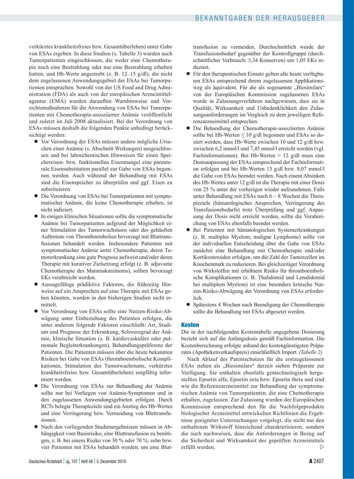 Vorschauseite 2: Beschluss des Gemeinsamen Bundesausschusses über eine Änderung der Arzneimittel-Richtlinie (AM-RL) in Anlage IV: Therapiehinweis zu Erythropoese-stimulierenden Wirkstoffen (zur Be…