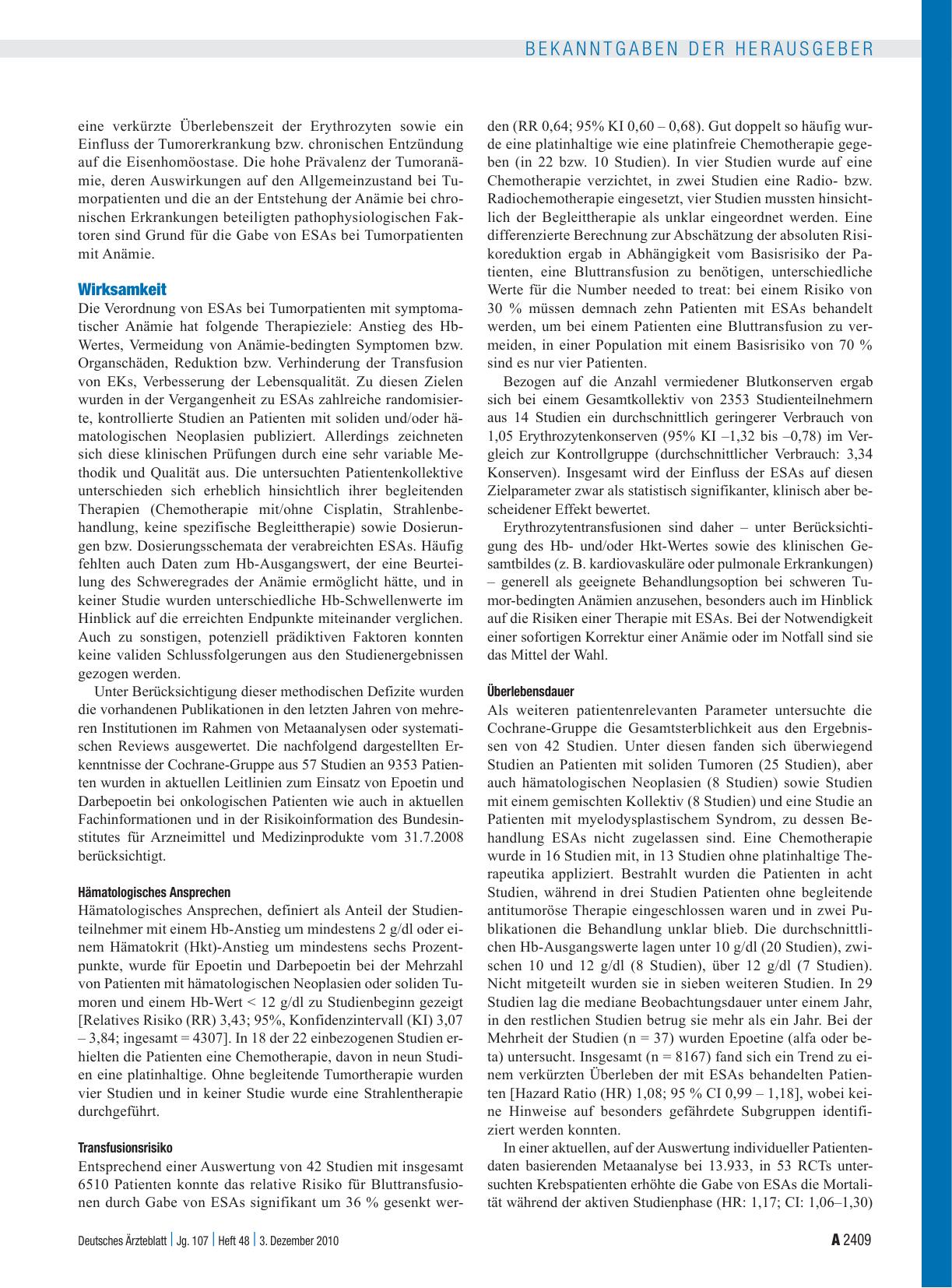 Vorschauseite 4: Beschluss des Gemeinsamen Bundesausschusses über eine Änderung der Arzneimittel-Richtlinie (AM-RL) in Anlage IV: Therapiehinweis zu Erythropoese-stimulierenden Wirkstoffen (zur Be…