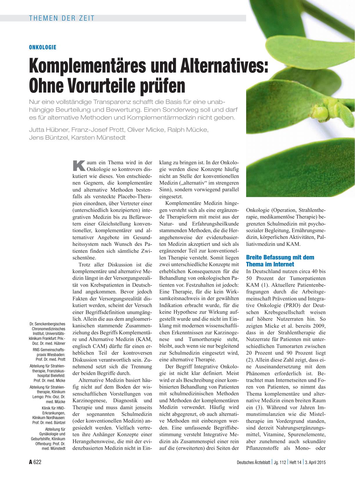 Vorschauseite 1: Onkologie: Komplementäres und Alternatives: Ohne Vorurteile prüfen