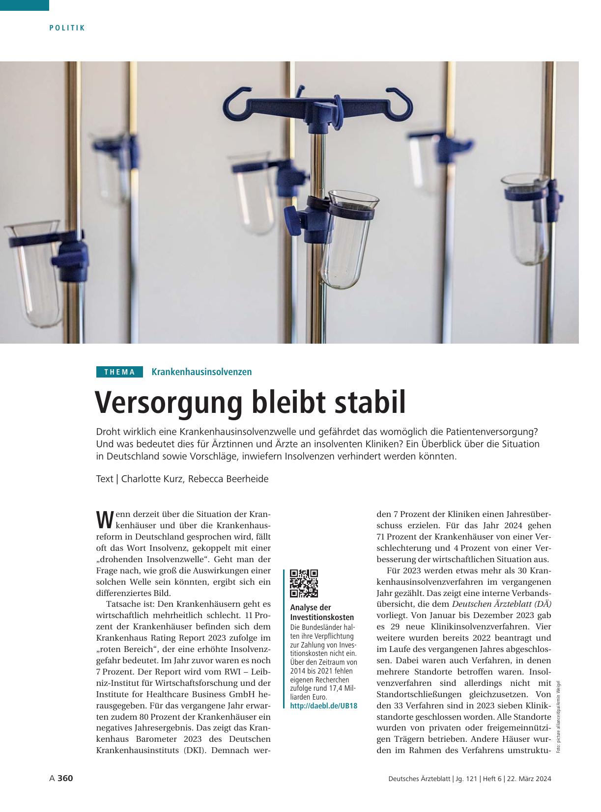 Vorschauseite 1: Krankenhausinsolvenzen: Versorgung bleibt stabil