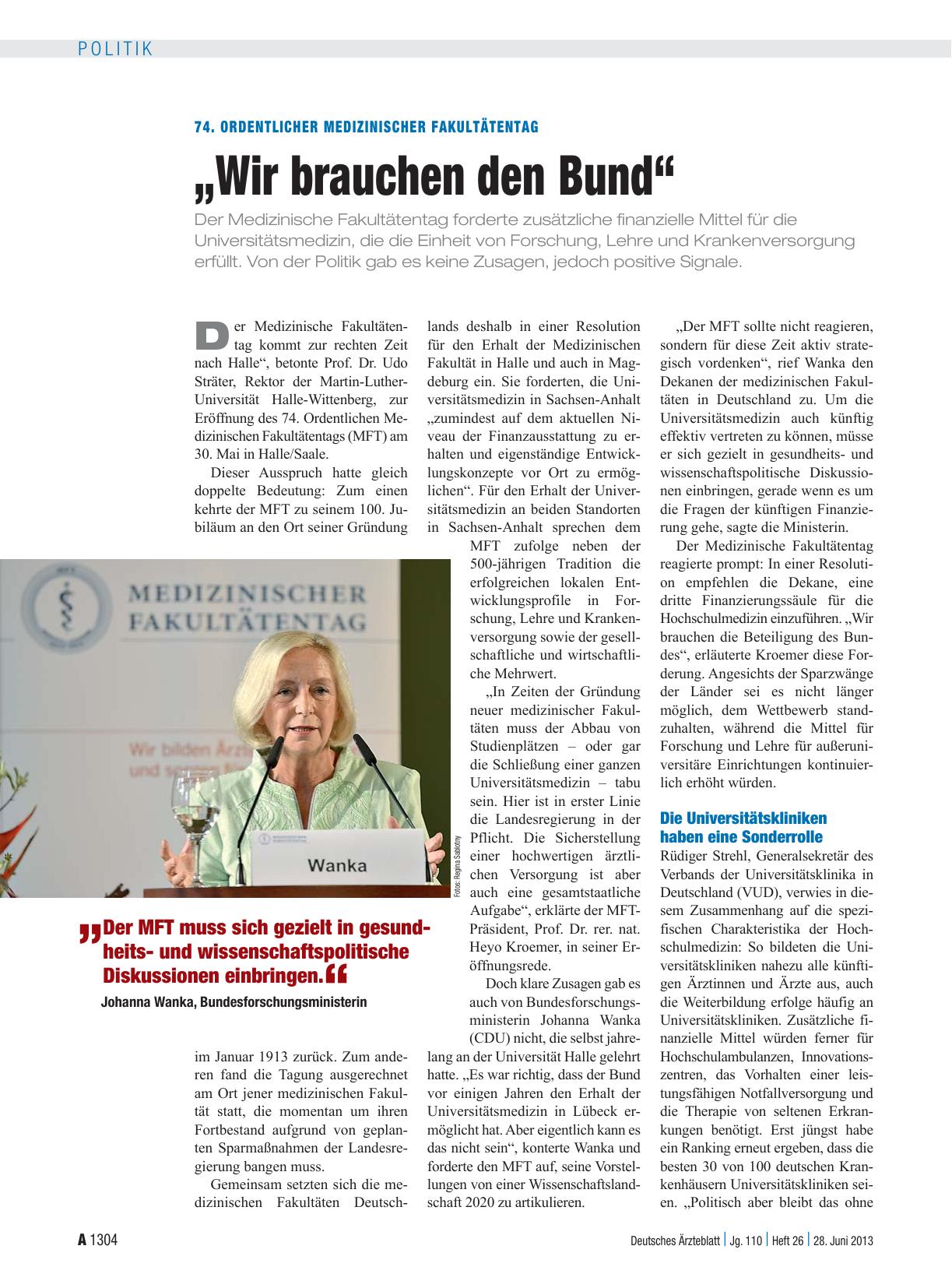 Vorschauseite 1: 74. Ordentlicher Medizinischer Fakultätentag: „Wir brauchen den Bund“