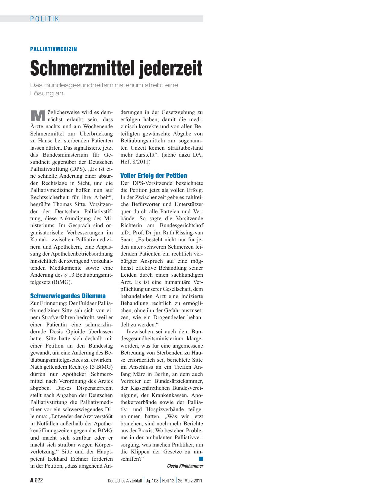 Vorschauseite 1: Palliativmedizin: Schmerzmittel jederzeit
