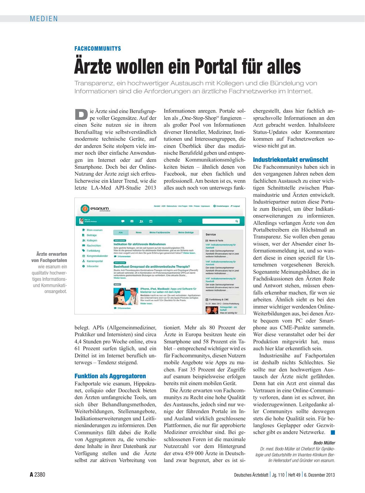 Vorschauseite 1: Fachcommunitys: Ärzte wollen ein Portal für alles