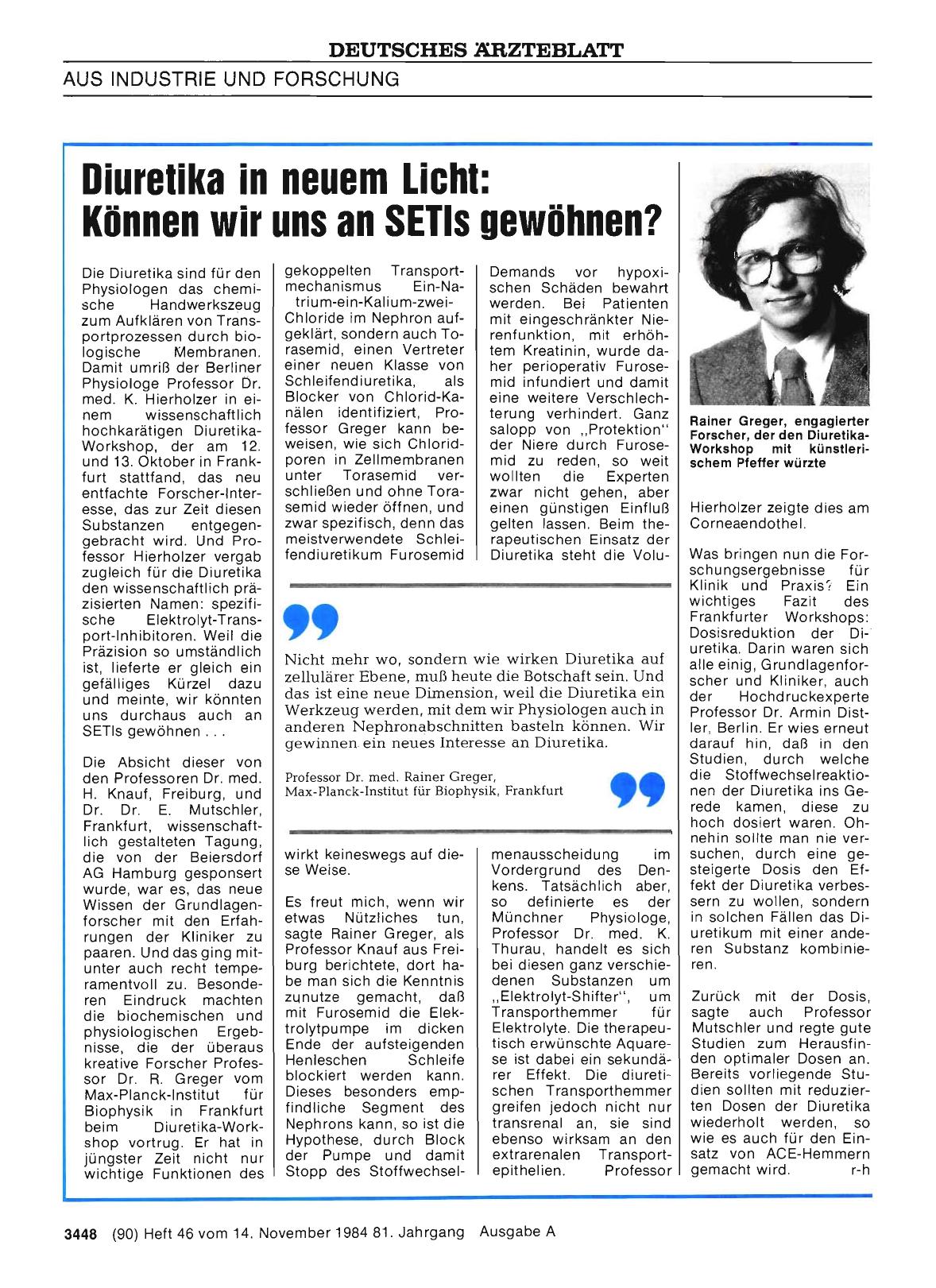 Vorschauseite 1: Diuretika in neuem Licht: Können wir uns an SETIs gewöhnen?