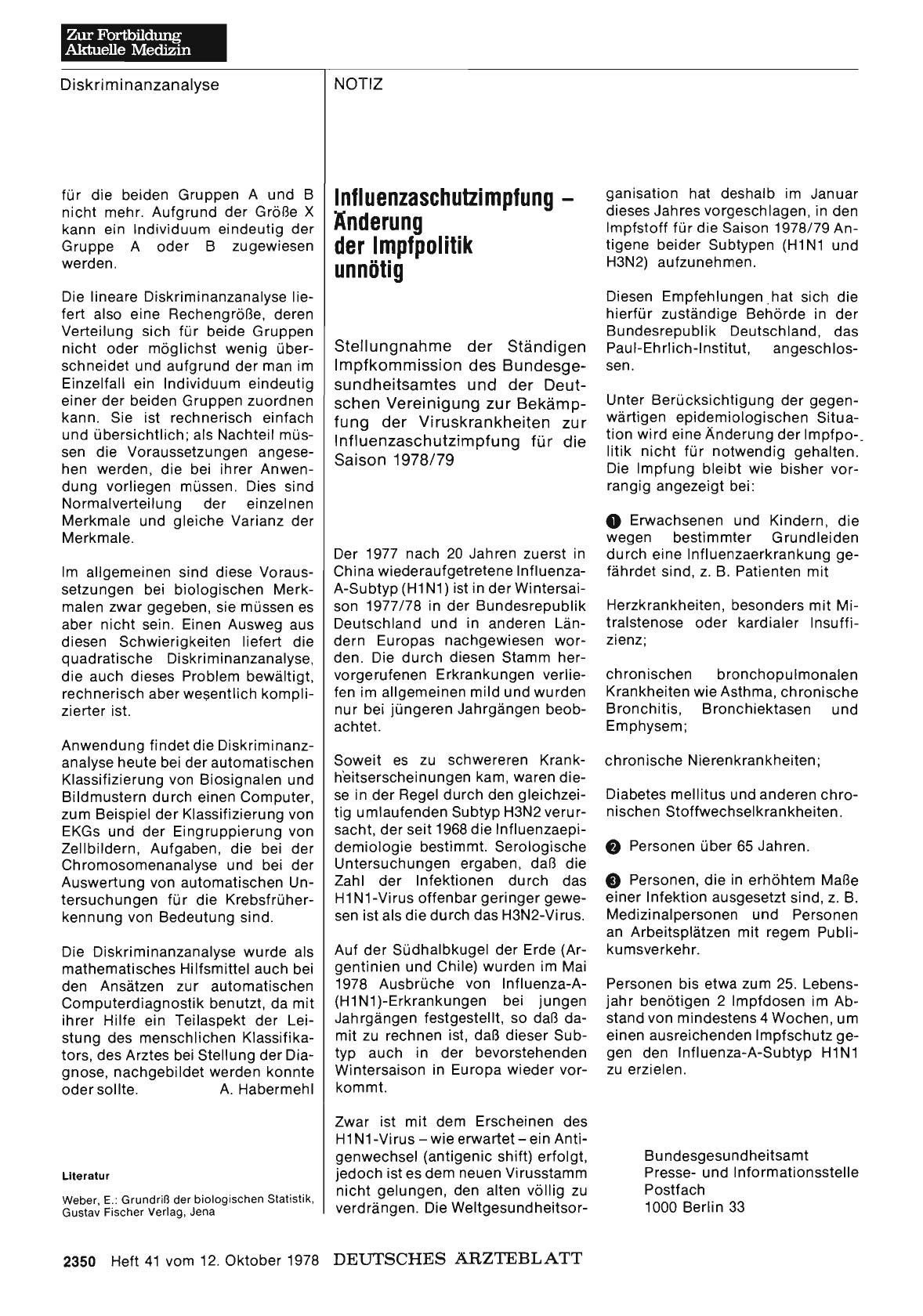 Vorschauseite 1: Influenzaschutzimpfung — Änderung der Impfpolitik unnötig