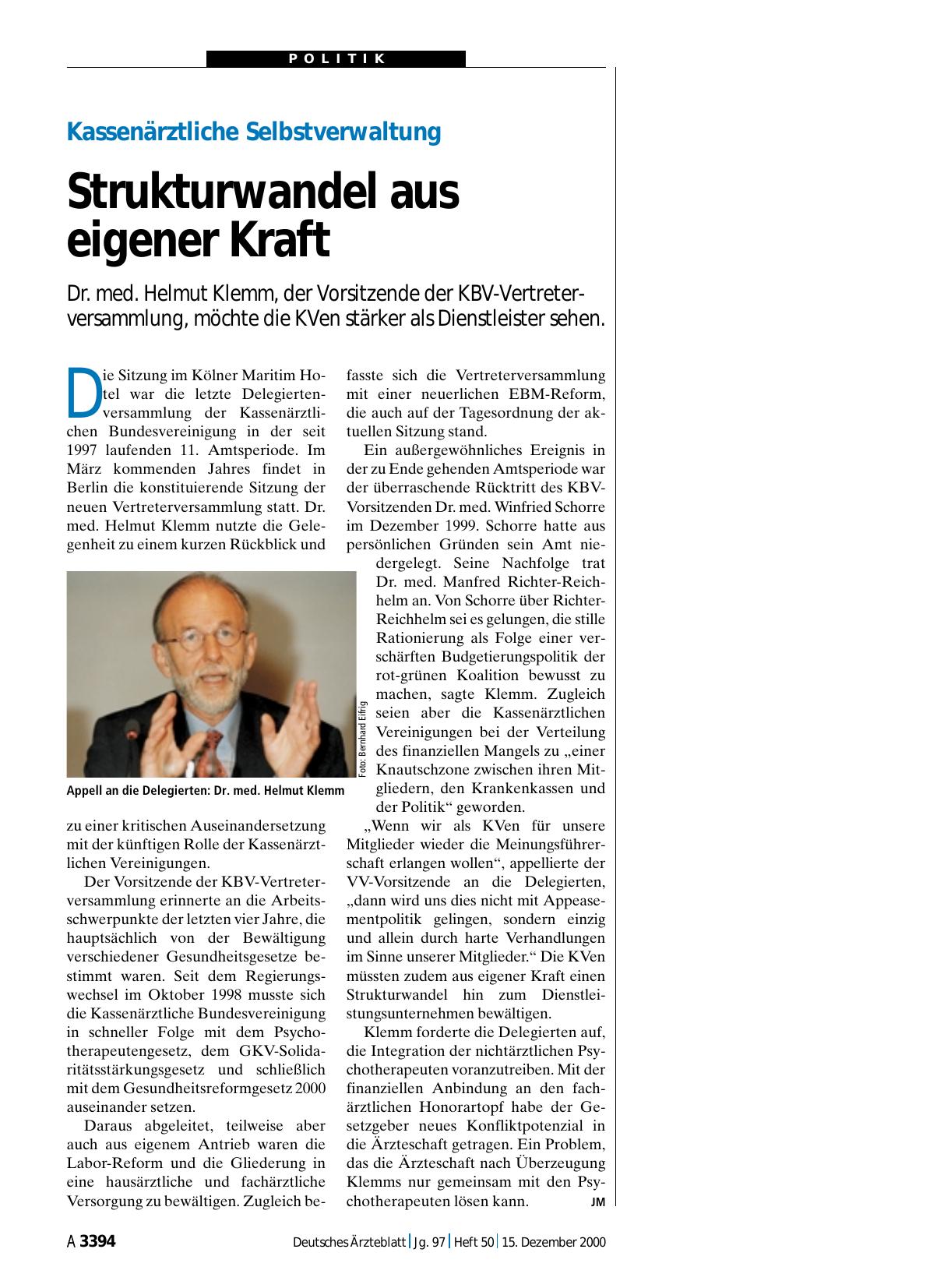Vorschauseite 1: Kassenärztliche Selbstverwaltung: Strukturwandel aus eigener Kraft