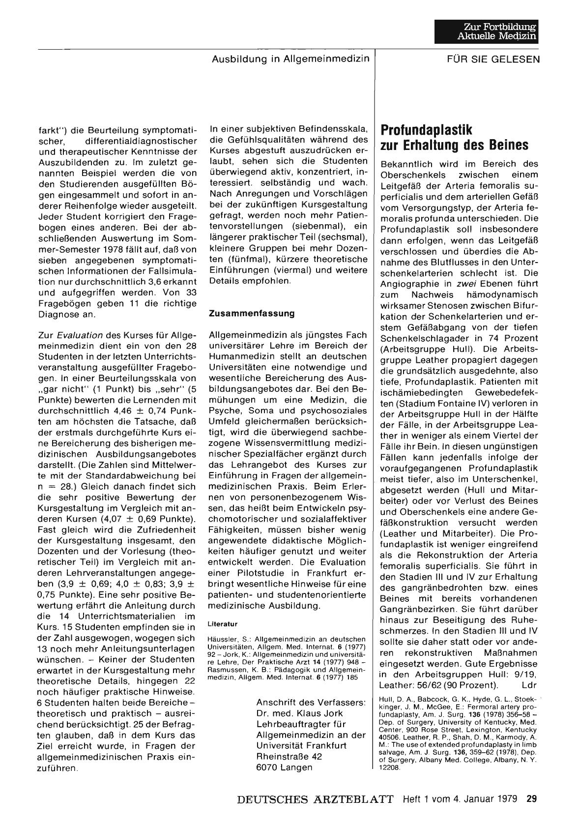 Vorschauseite 1: Profundaplastik zur Erhaltung des Beines
