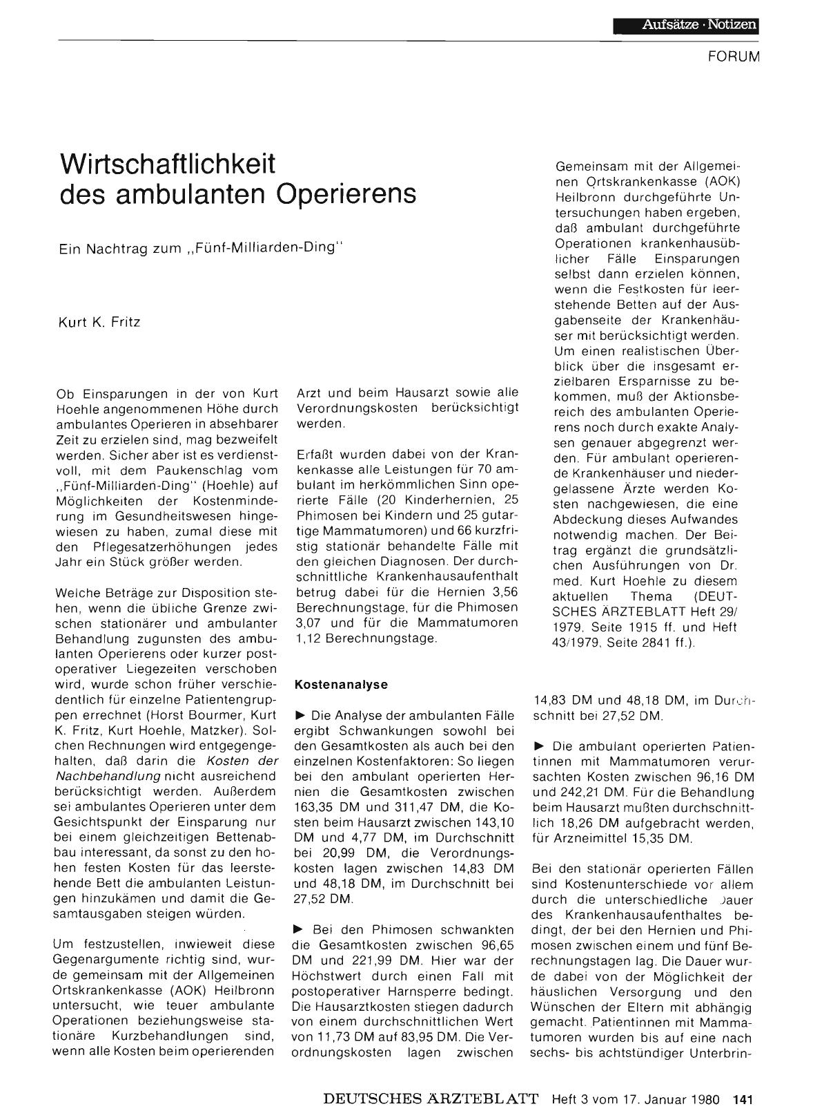 Vorschauseite 1: Wirtschaftlichkeit des ambulanten Operierens: Ein Nachtrag zum „Fünf-Milliarden-Ding „
