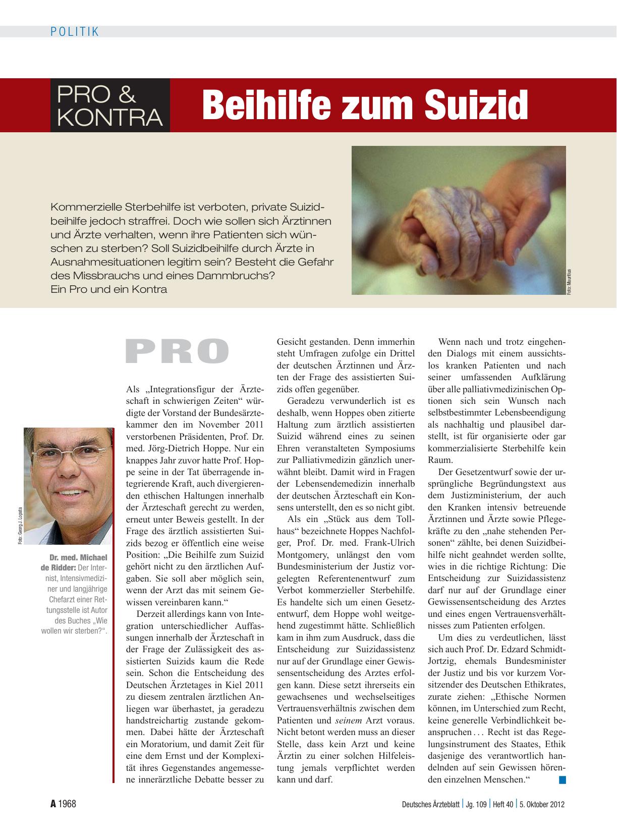 Vorschauseite 1: Pro & Kontra: Beihilfe zum Suizid