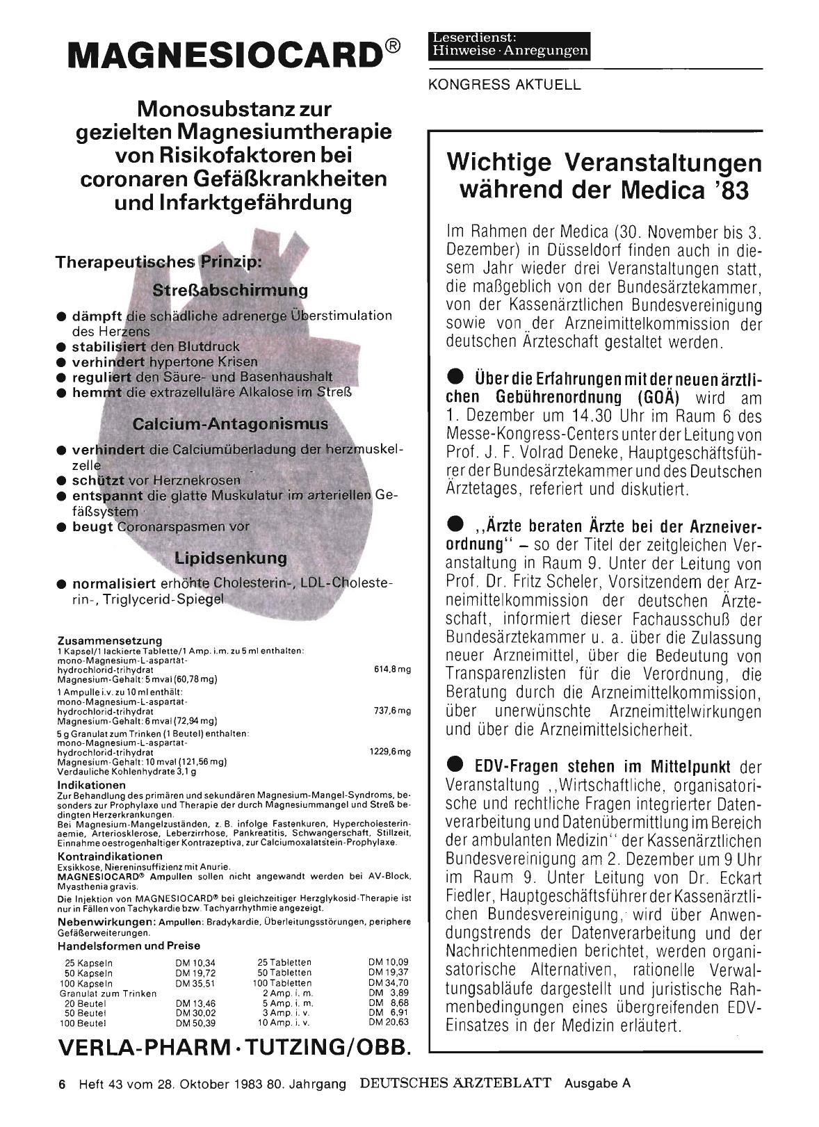 Vorschauseite 1: Wichtige Veranstaltungen während der Medica '83