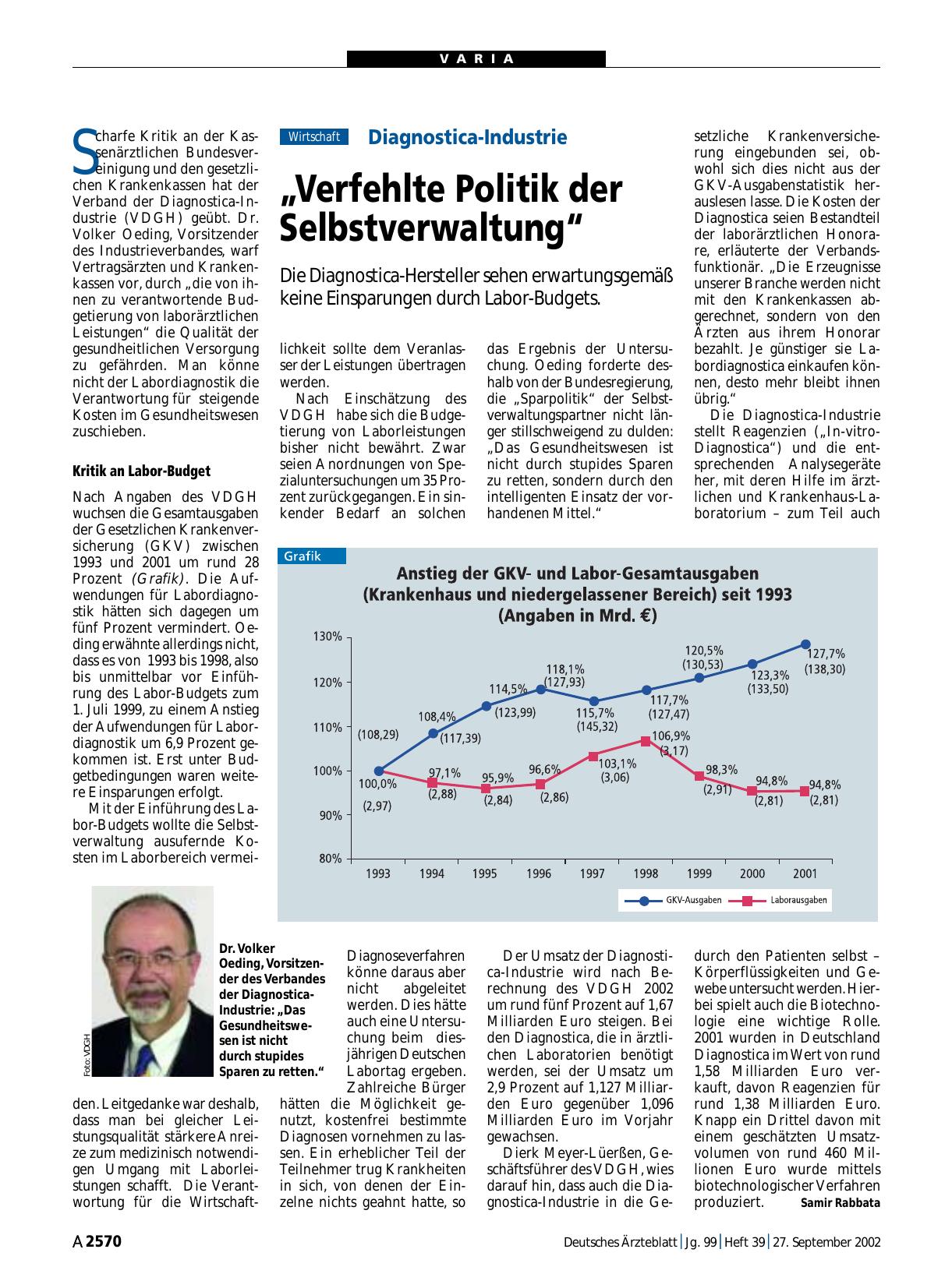 Vorschauseite 1: Diagnostica-Industrie: „Verfehlte Politik der Selbstverwaltung“