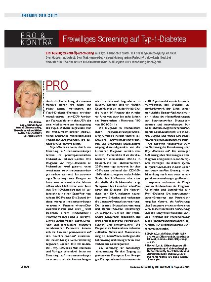 Vorschauseite 1: PRO & KONTRA: Freiwilliges Screening auf Typ-1-Diabetes