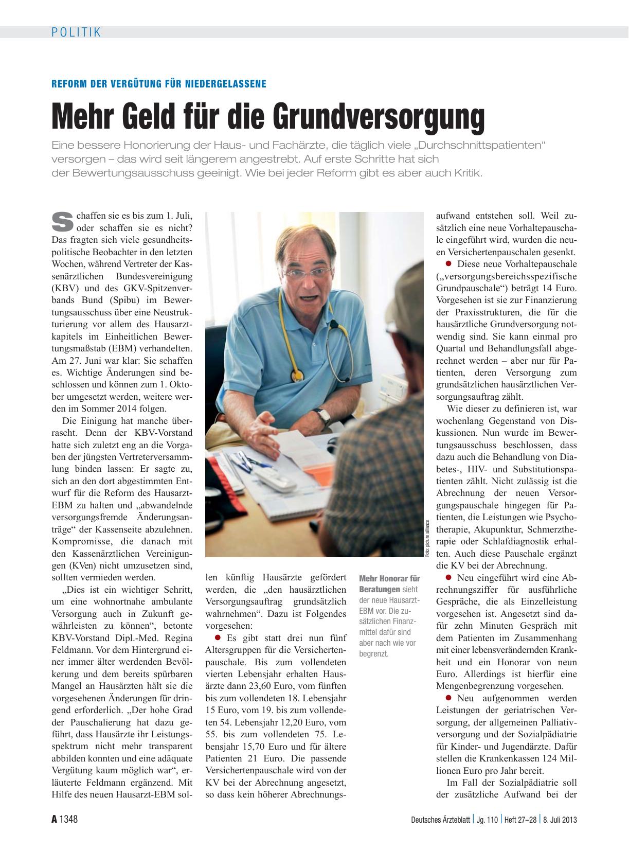 Vorschauseite 1: Reform der Vergütung für Niedergelassene: Mehr Geld für die Grundversorgung