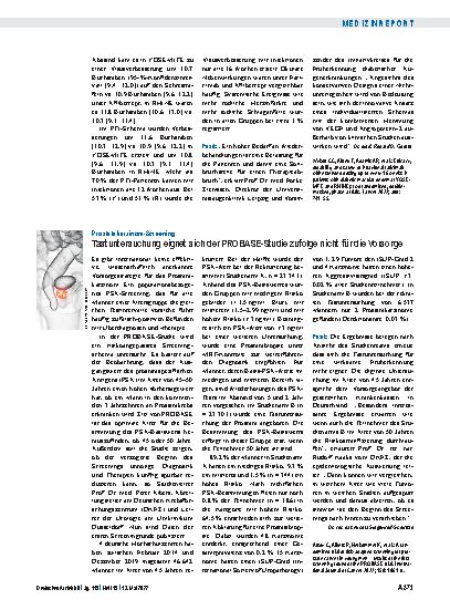 Vorschauseite 1: Prostatakarzinom-Screening: Tastuntersuchung eignet sich der PROBASE-Studie zufolge nicht für die Vorsorge