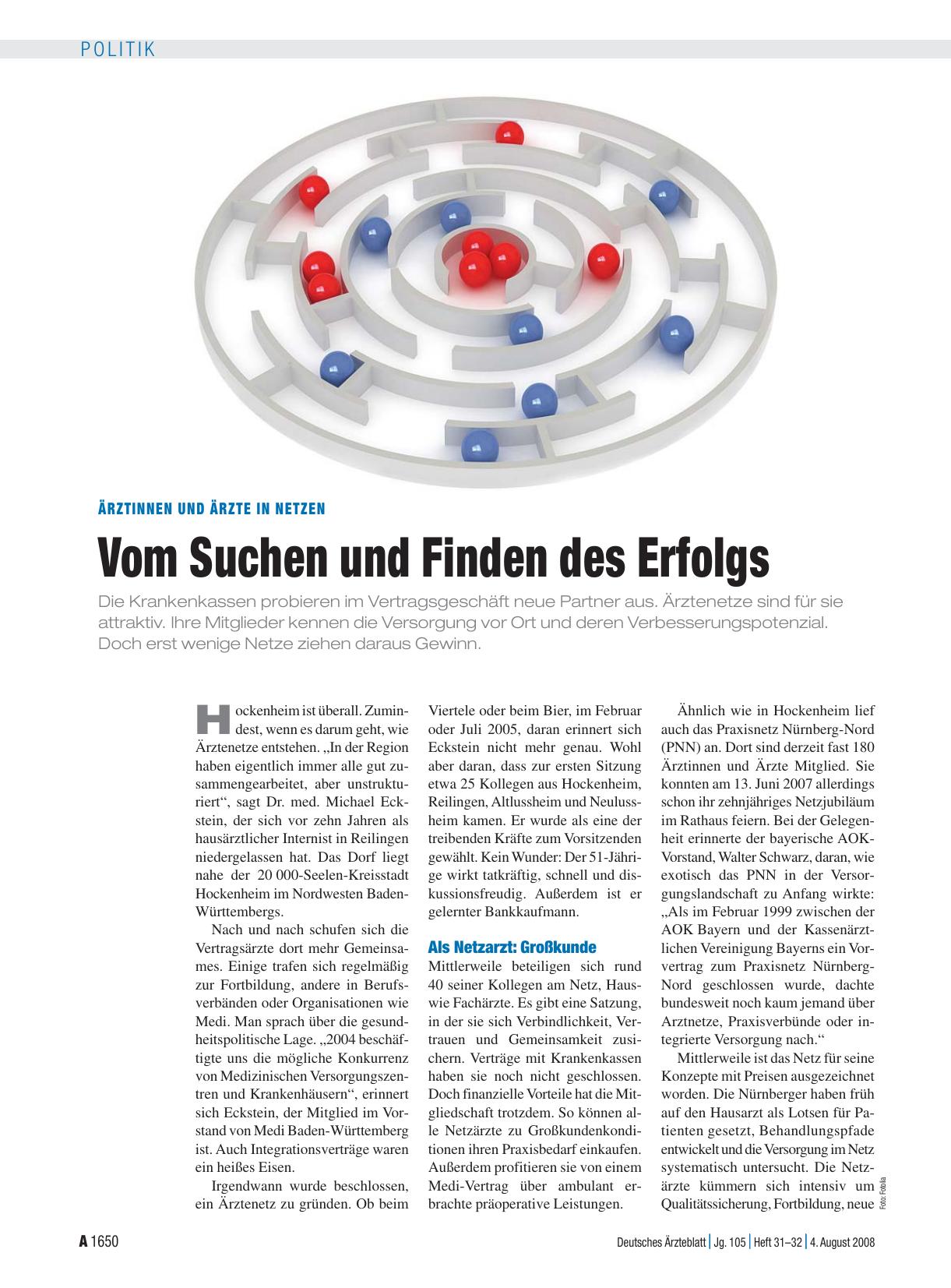 Vorschauseite 1: Ärztinnen und Ärzte in Netzen: Vom Suchen und Finden des Erfolgs