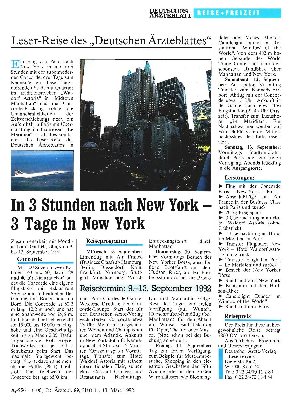 Vorschauseite 1: Leser-Reise des „Deutschen Arzteblattes“: In 3 Stunden nach New York 3 Tage in New York