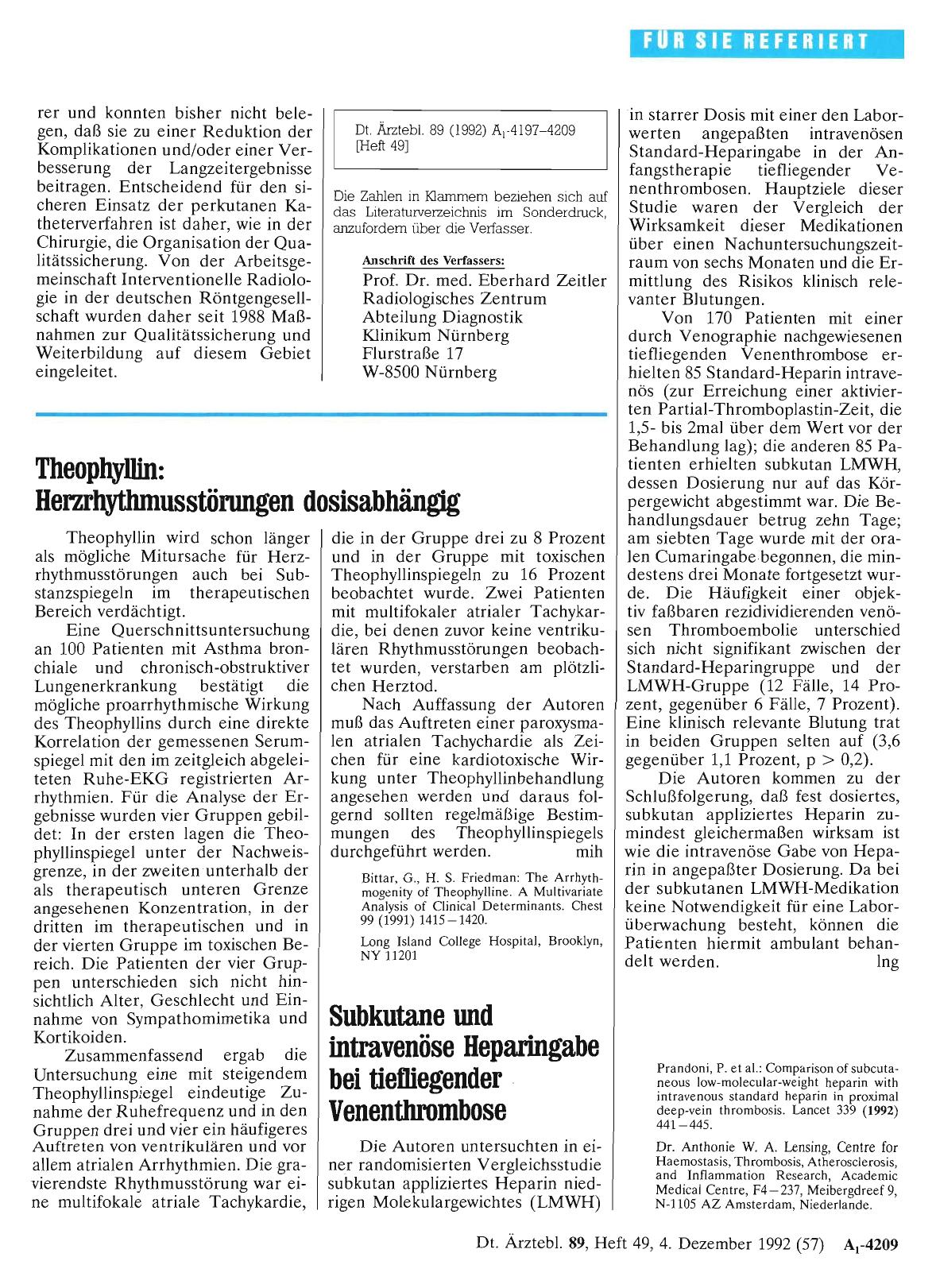 Vorschauseite 1: Subkutane und intravenöse Heparingabe bei tiefliegender Venenthrombose