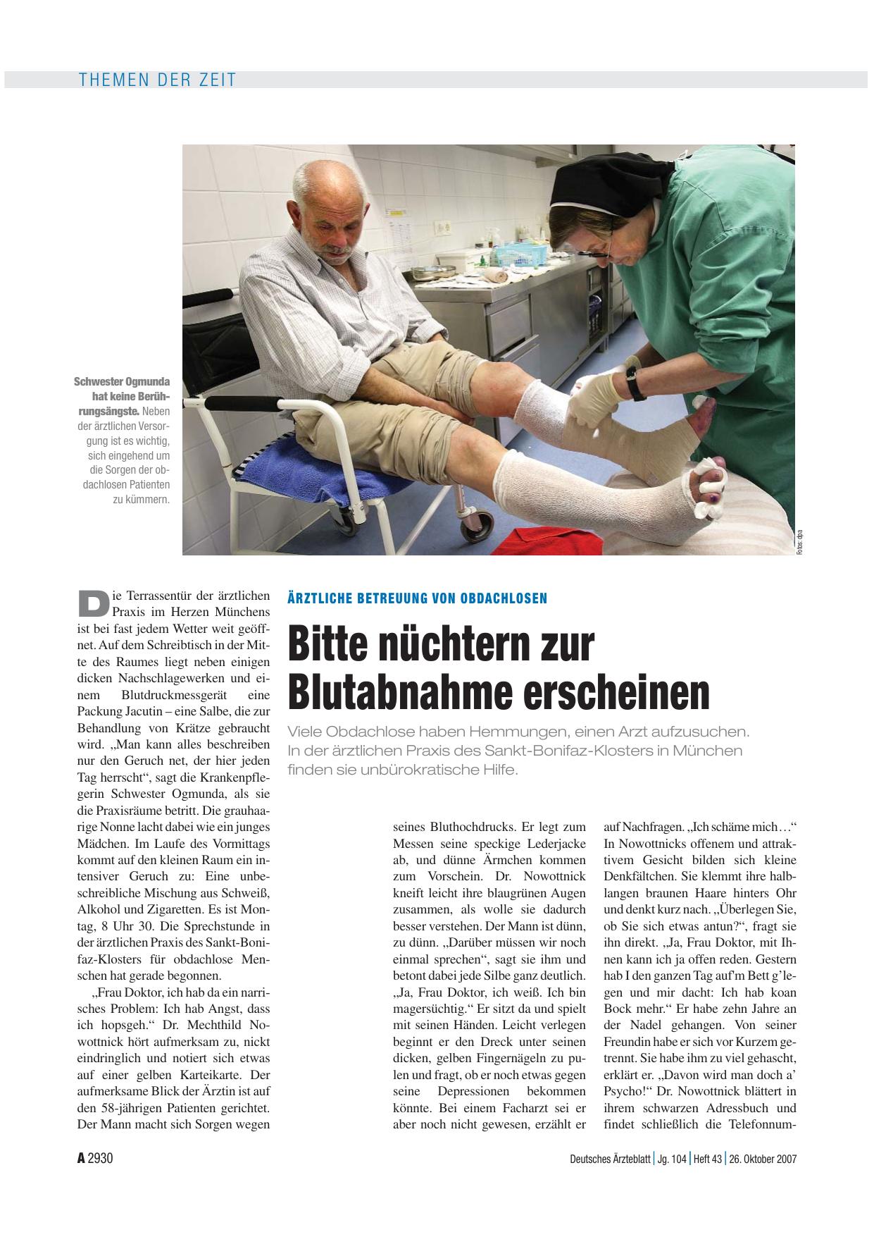 Vorschauseite 1: Ärztliche Betreuung von Obdachlosen: Bitte nüchtern zur Blutabnahme erscheinen
