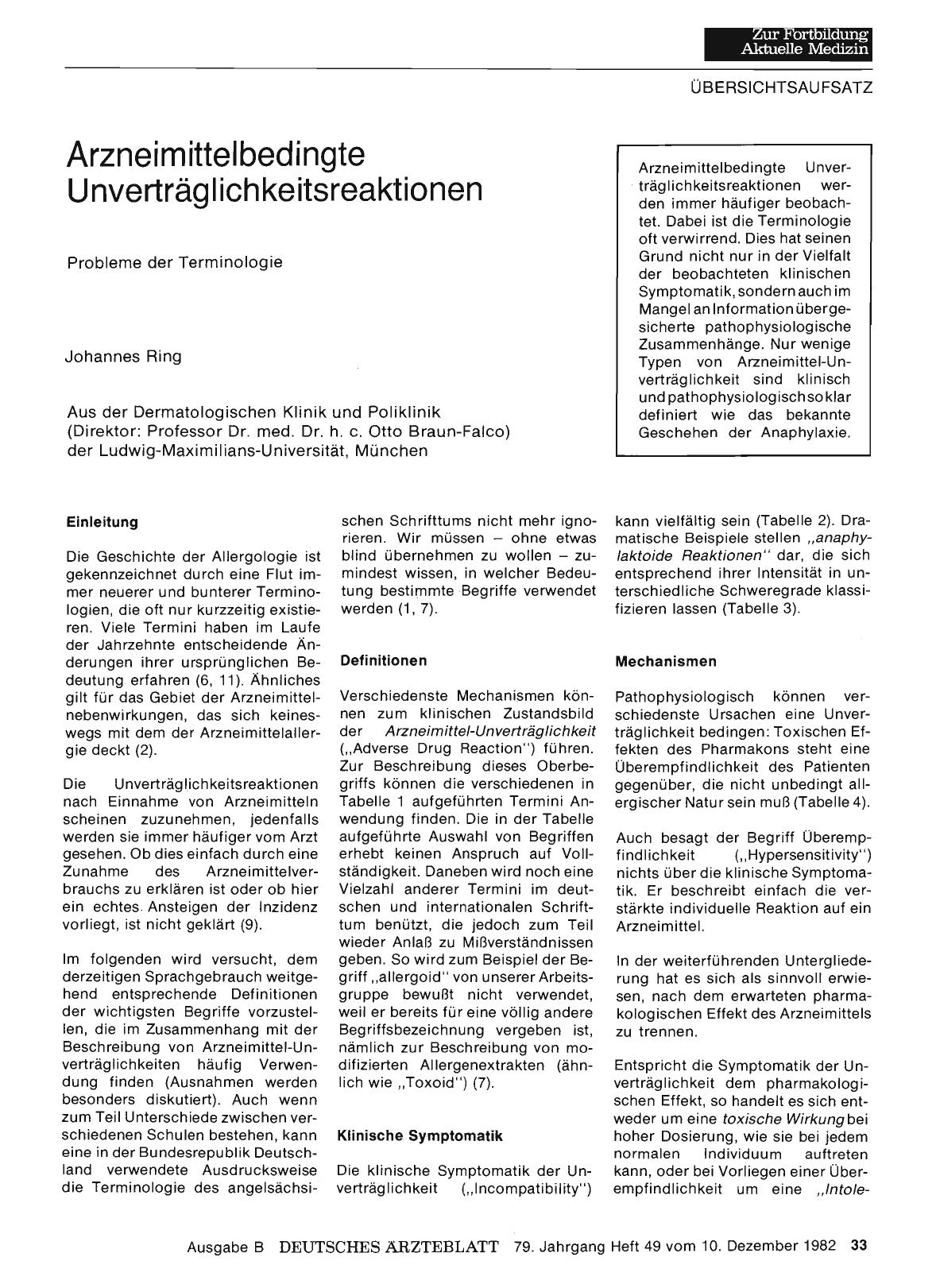 Vorschauseite 1: Arzneimittelbedingte Unverträglichkeitsreaktionen: Probleme der Terminologie