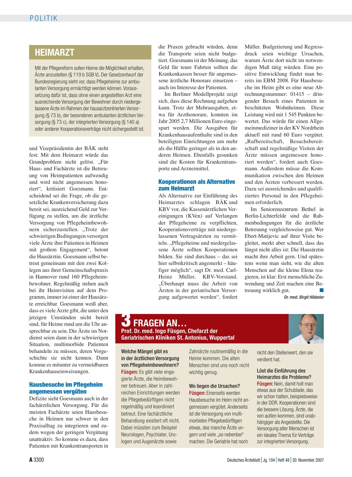 Vorschauseite 1: 3 Fragen an… Prof. Dr. med. Ingo Füsgen, Chefarzt der Geriatrischen Kliniken St. Antonius, Wuppertal