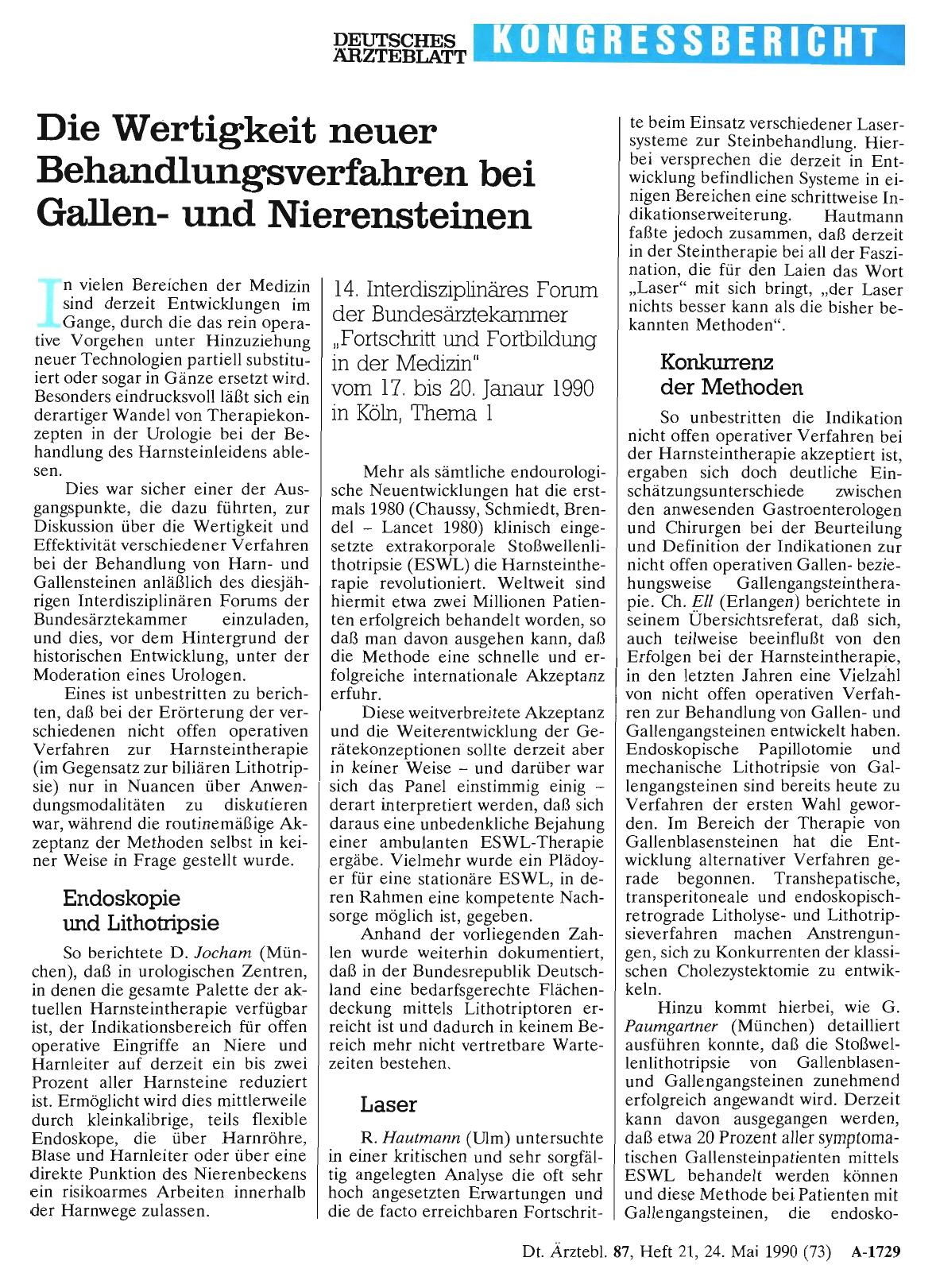 Vorschauseite 1: Die Wertigkeit neuer Behandlungsverfahren bei Gallenund Nierensteinen