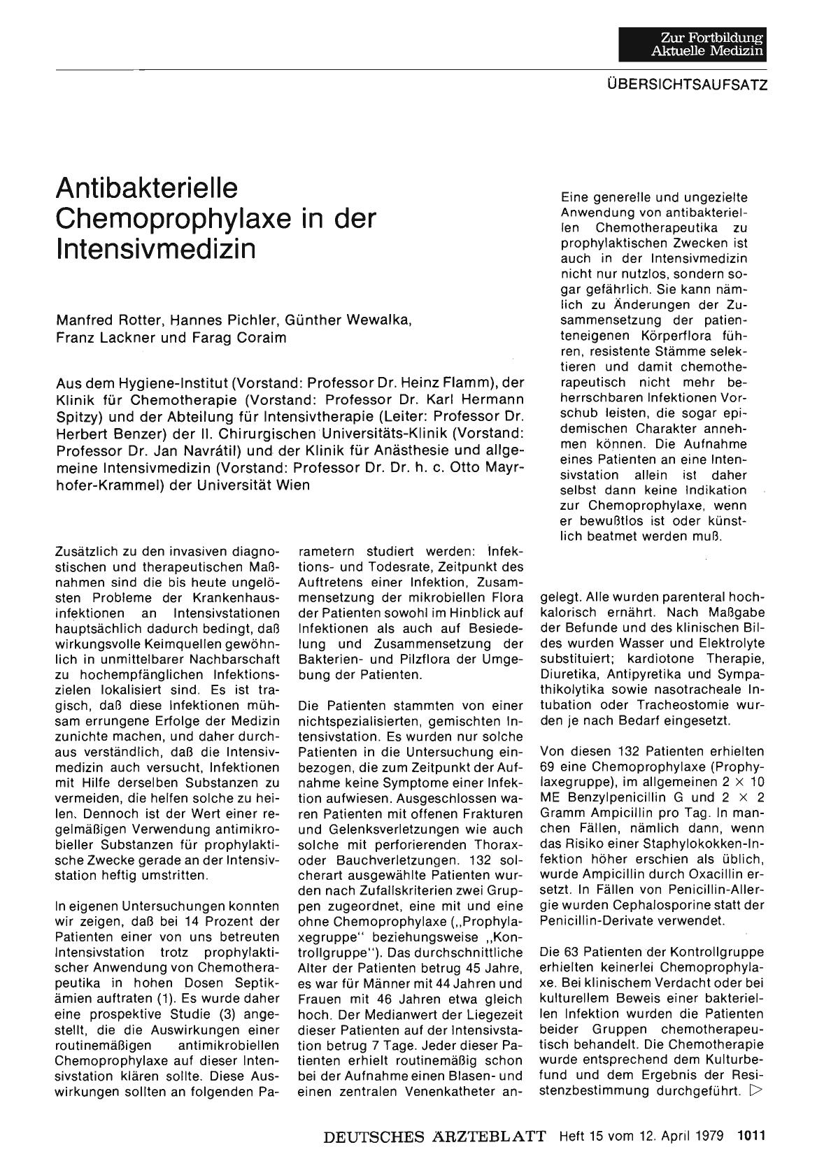Vorschauseite 1: Antibakterielle Chemoprophylaxe in der Intensivmedizin