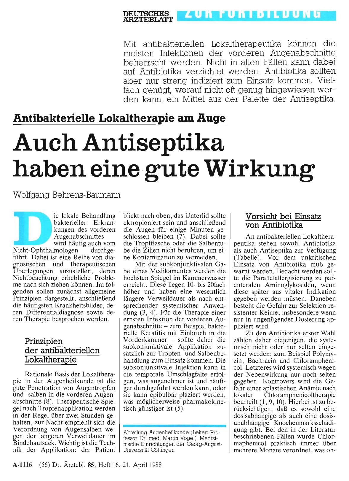 Vorschauseite 1: Antibakterielle Lokaltherapie am Auge: Auch Antiseptika haben eine gute Wirkung