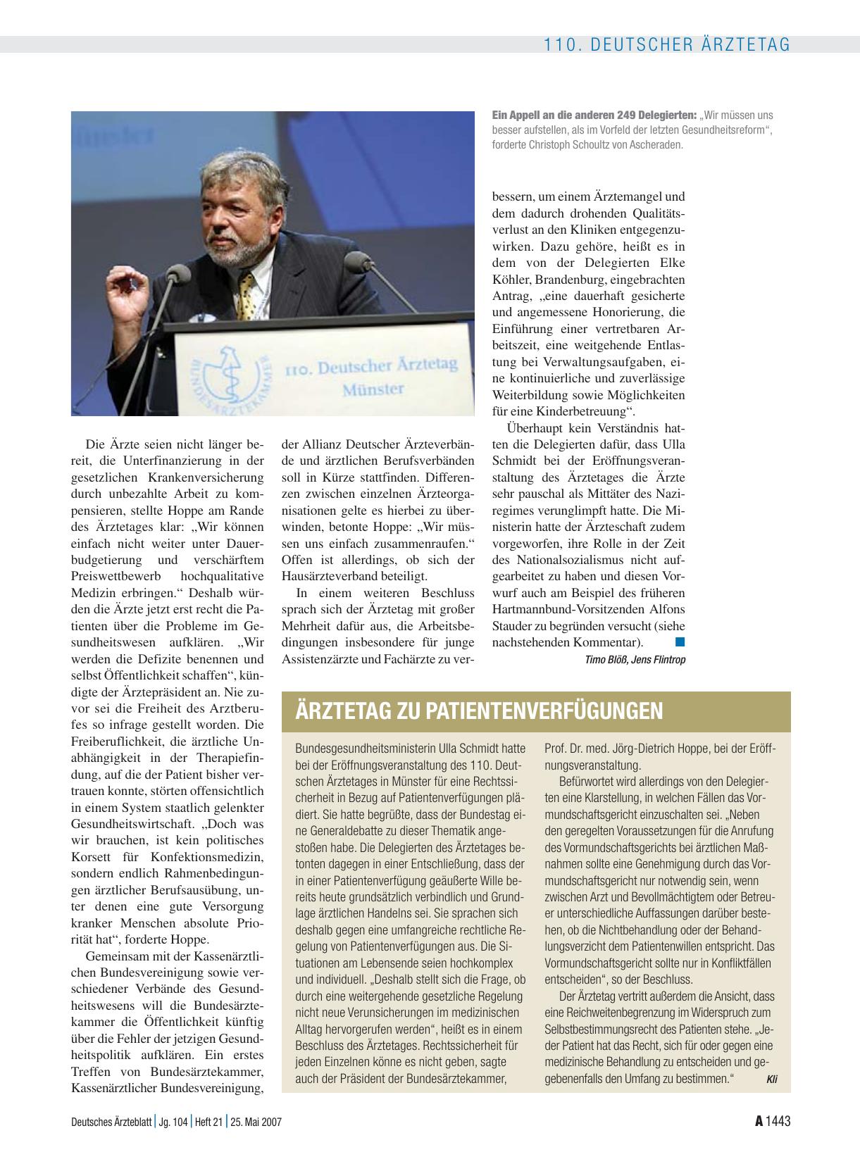 Vorschauseite 1: Ärztetag zu Patientenverfügungen