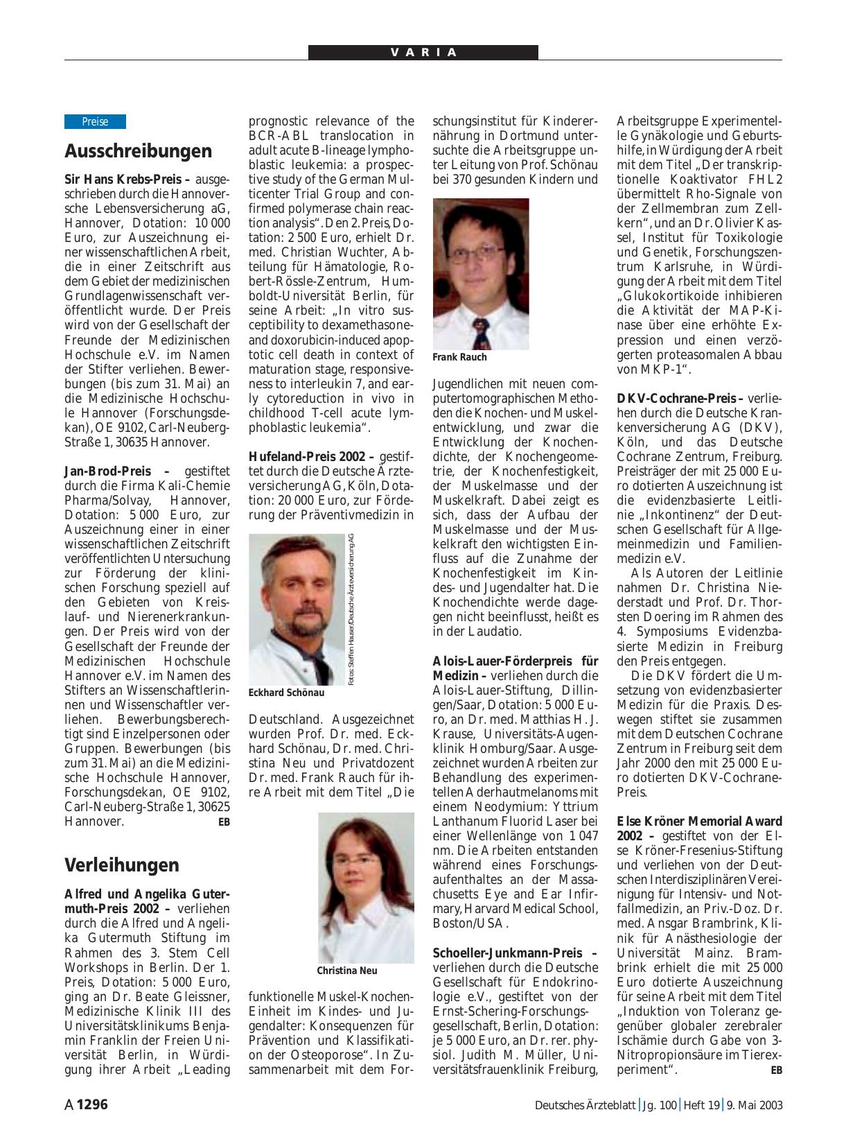 Vorschauseite 1: Verleihungen