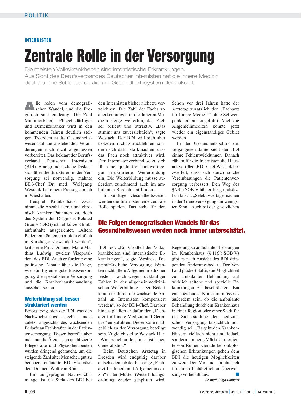 Vorschauseite 1: Internisten: Zentrale Rolle in der Versorgung