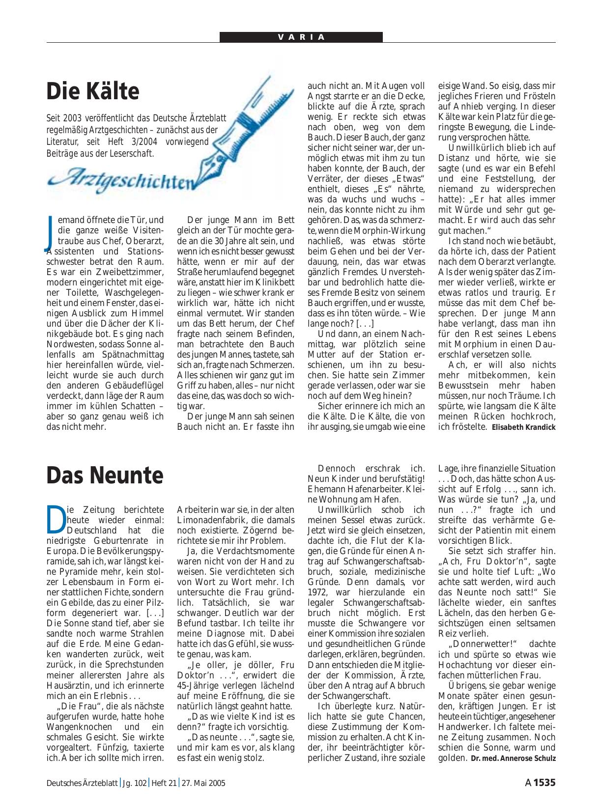 Vorschauseite 1: Arztgeschichten: Die Kälte