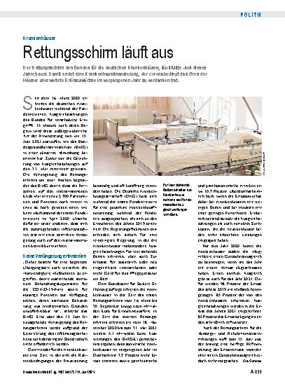 Vorschauseite 1: Krankenhäuser: Rettungsschirm läuft aus