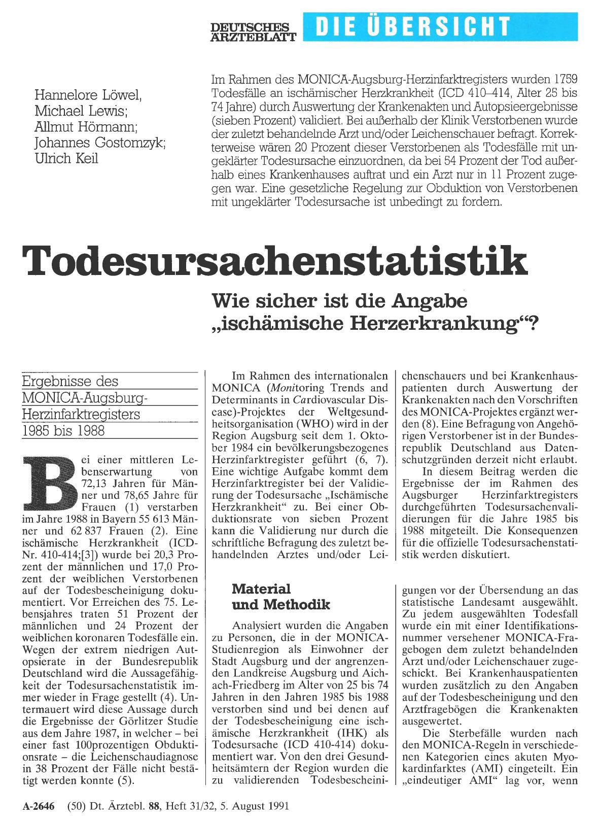 Vorschauseite 1: Todesursachenstatistik: Wie sicher ist die Angabe „ischämische Herzerkrankung“?