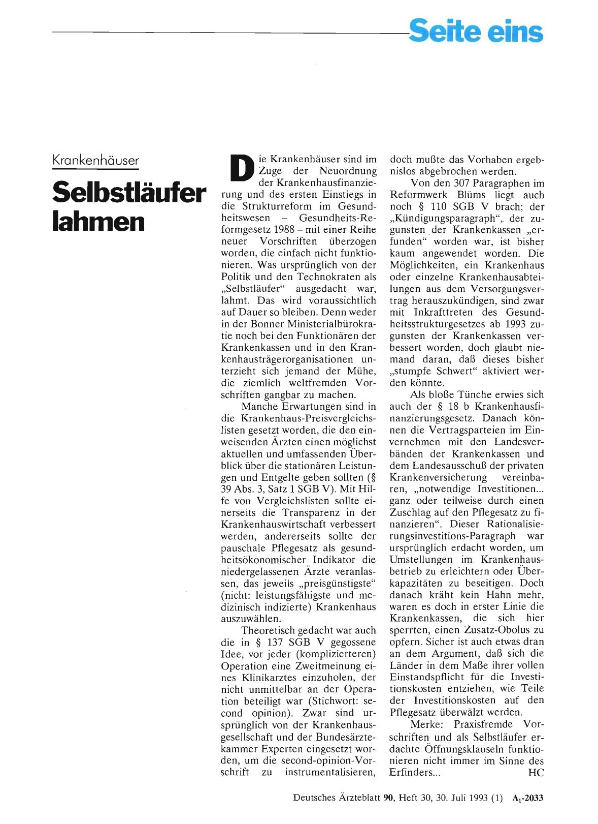 Vorschauseite 1: Krankenhäuser: Selbstläufer lahmen
